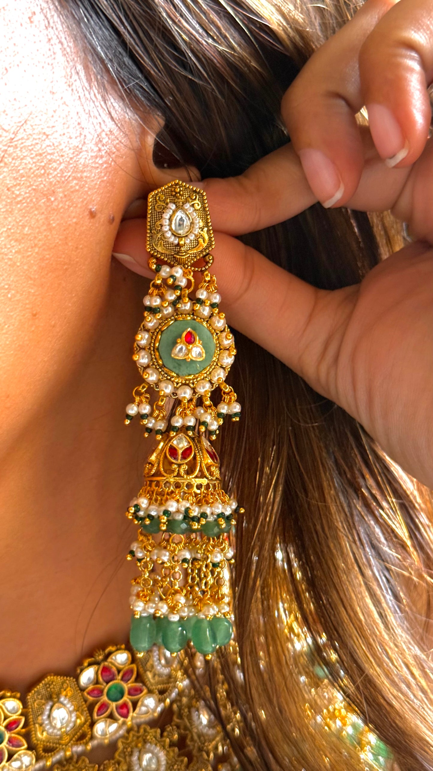 Heritage bridal asis ruby & emerald inlay Necklace