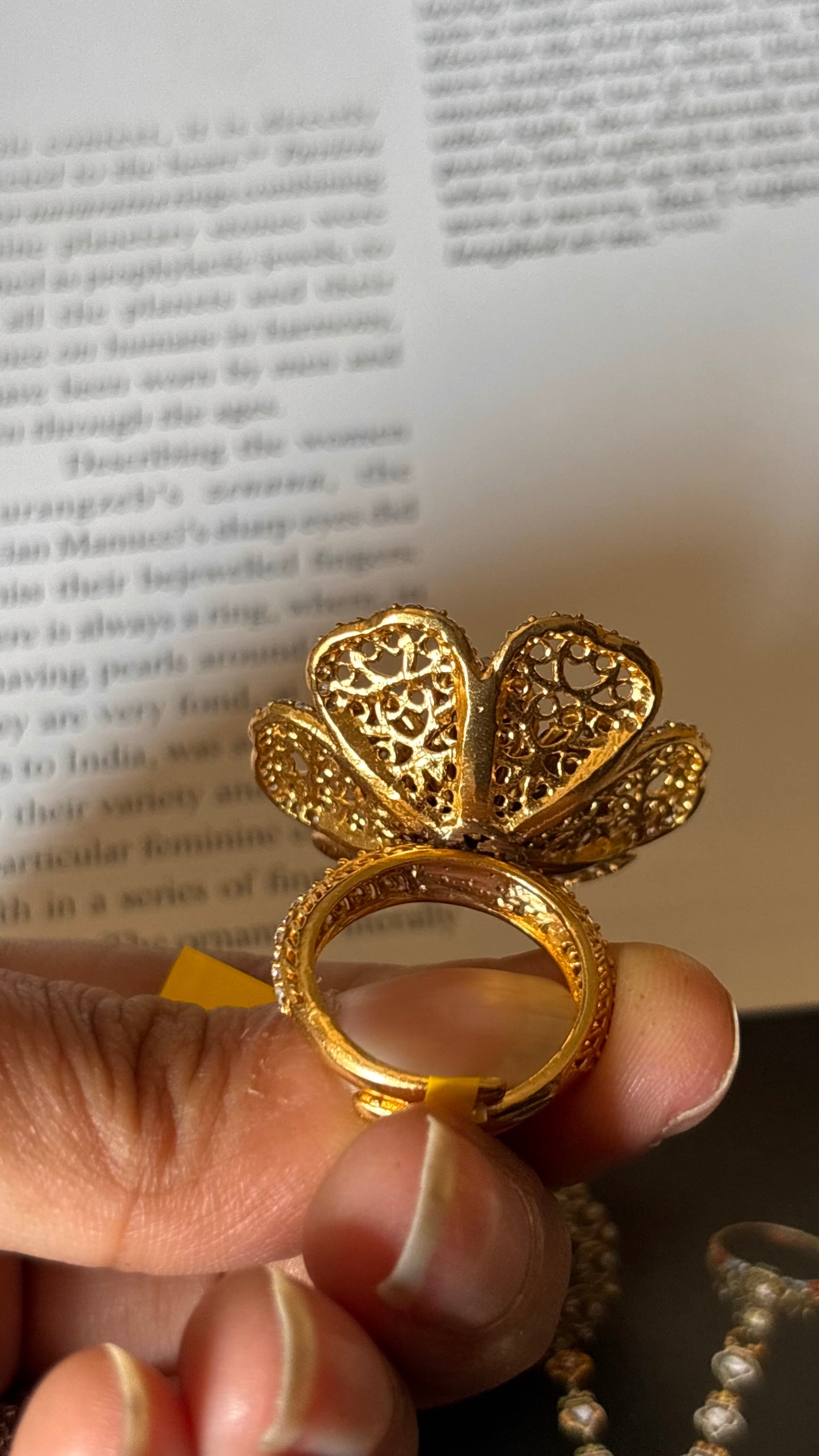 Moissanite with floral pattern polki Ring