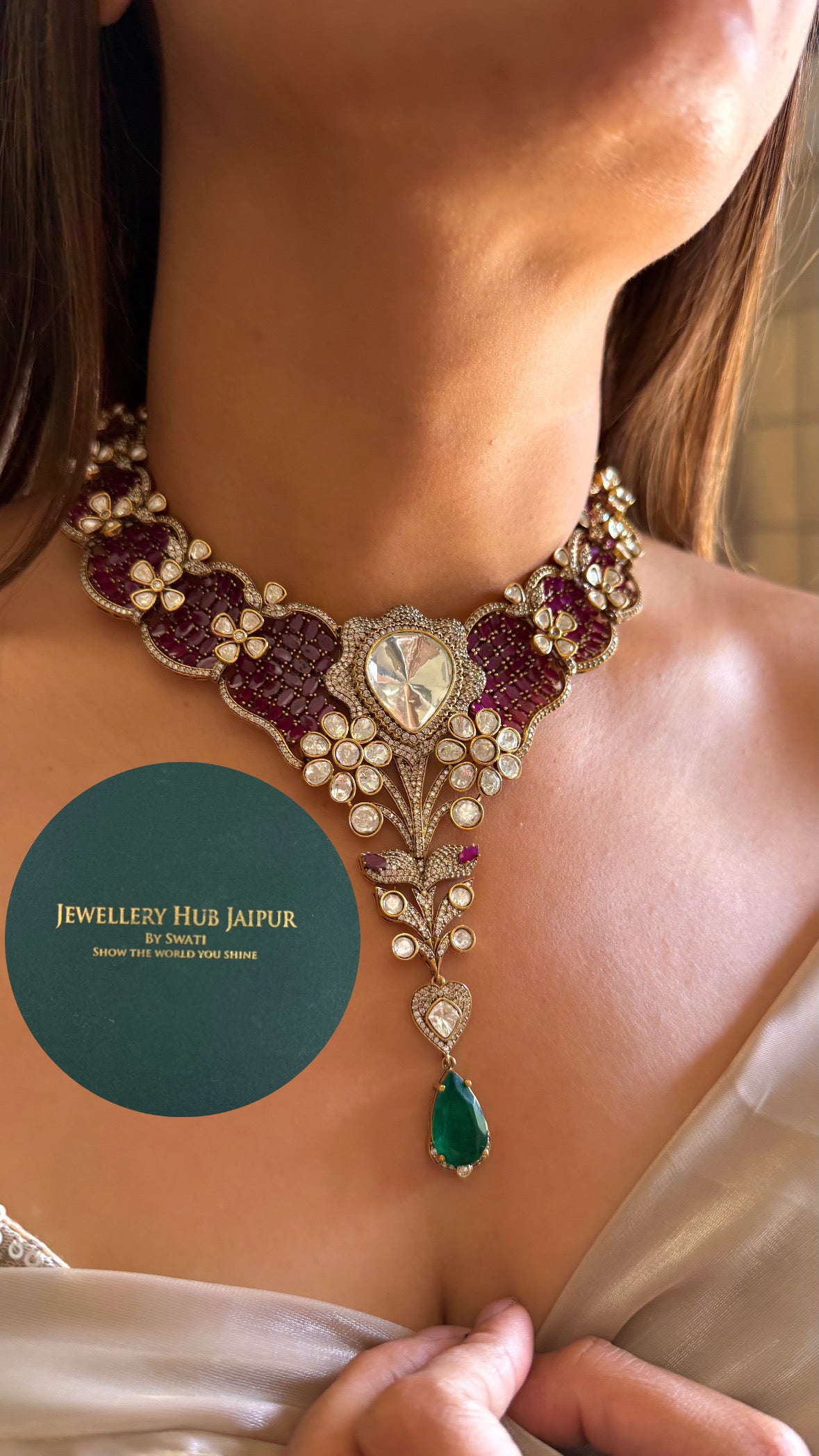 Vaidayi Designer uncut polki ruby moissanite collar necklace