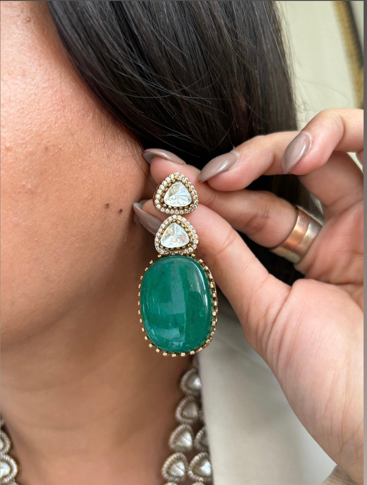 Emerald doublet Moissanite necklace
