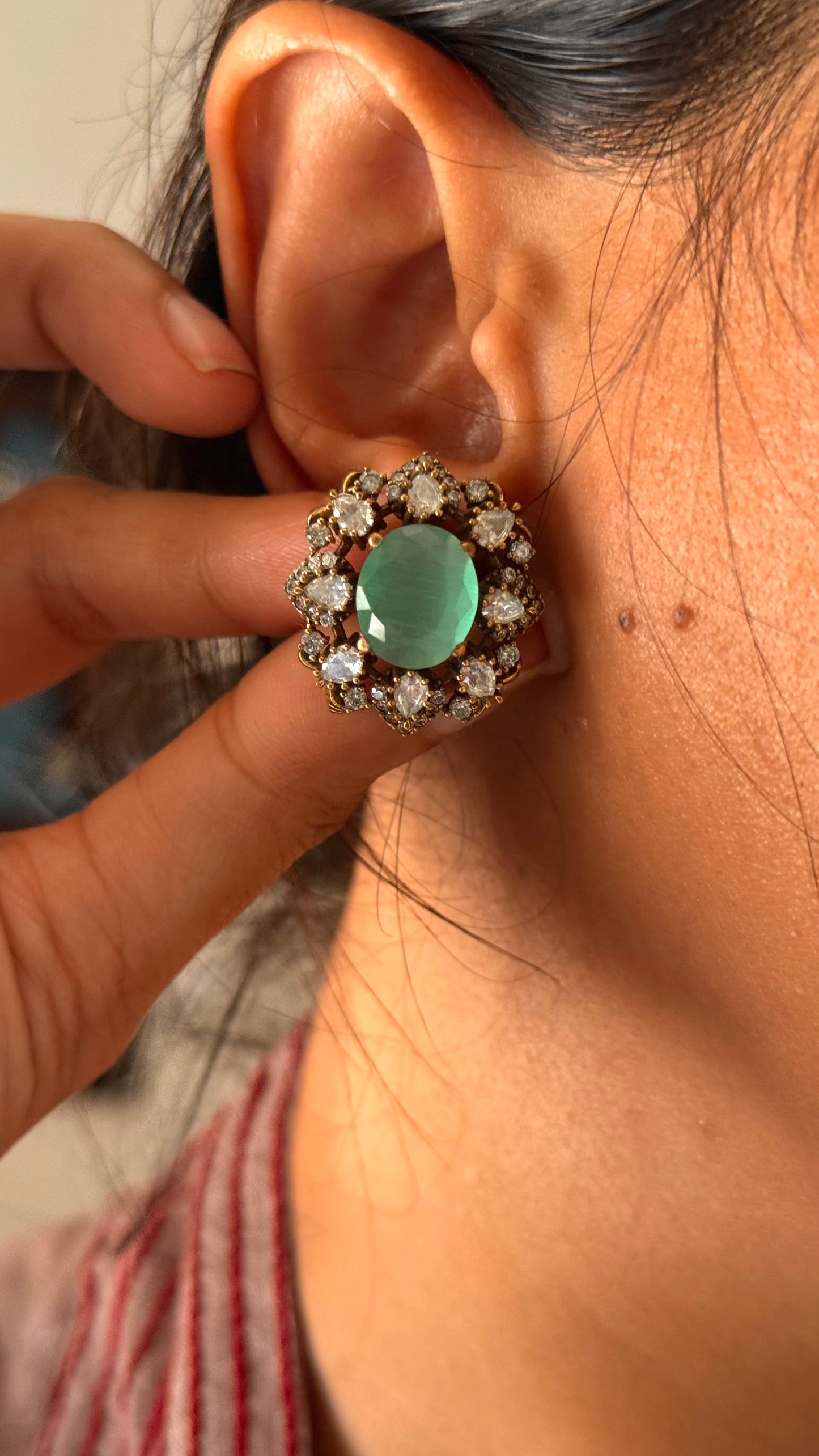 Mint doublet moissanite victorian studs