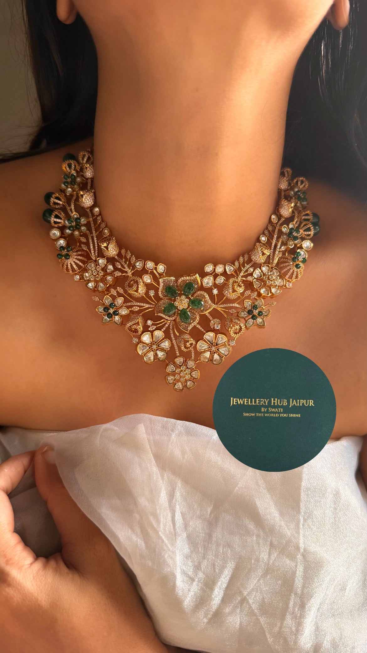 Emerald doublet deisgner floral cocktail collar set