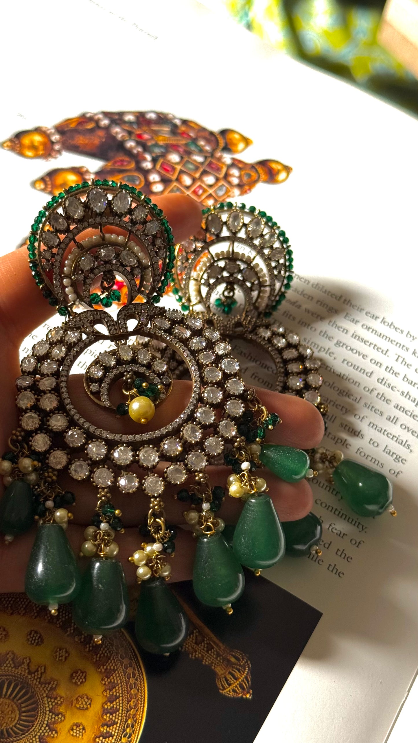 emerald victorian moissanite dangler