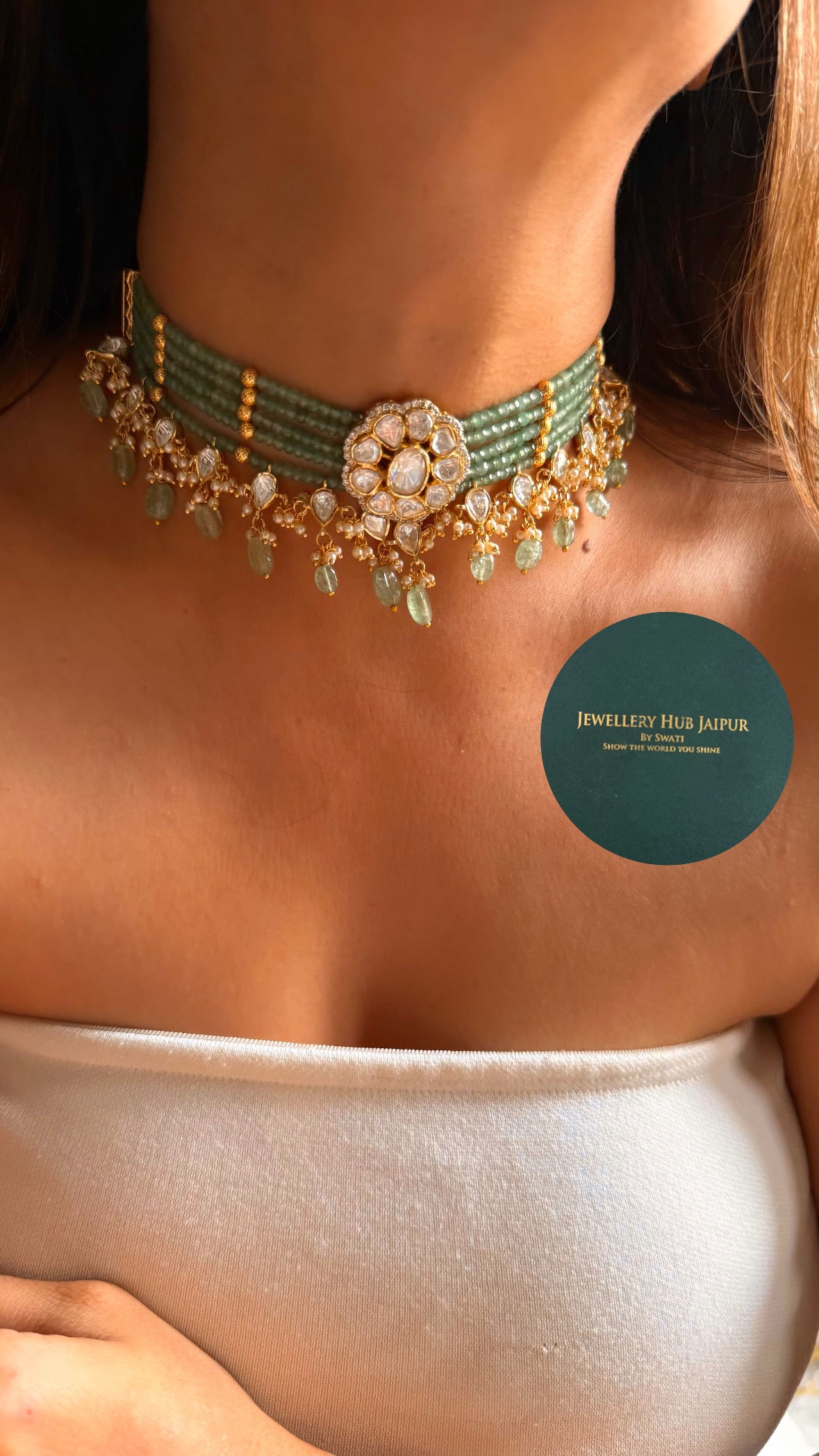 Real moissanite mint designer choker necklace set