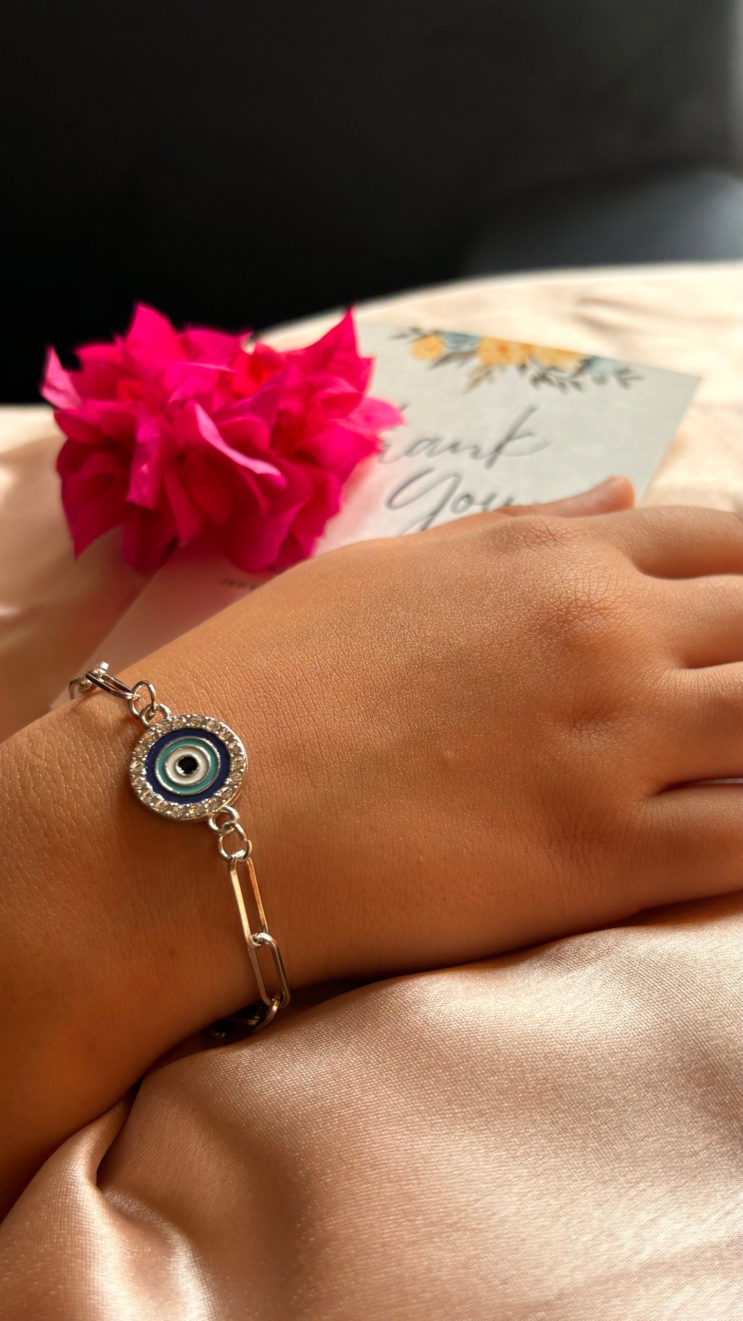 Evil eye rhodium bracelet