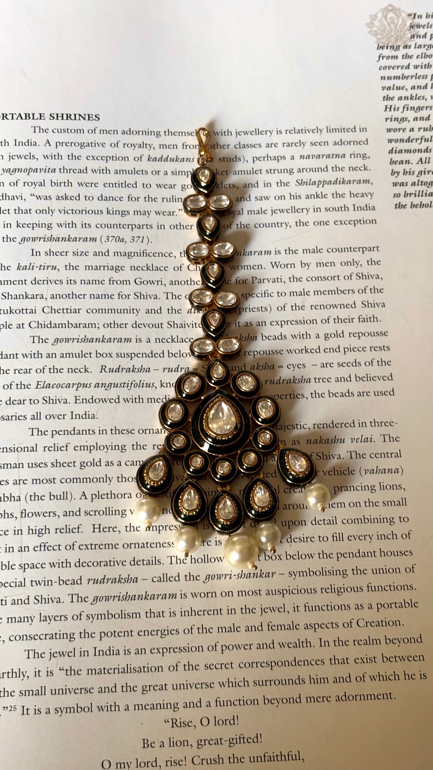 Emerald polki meenakari with pearl drops maangtikka