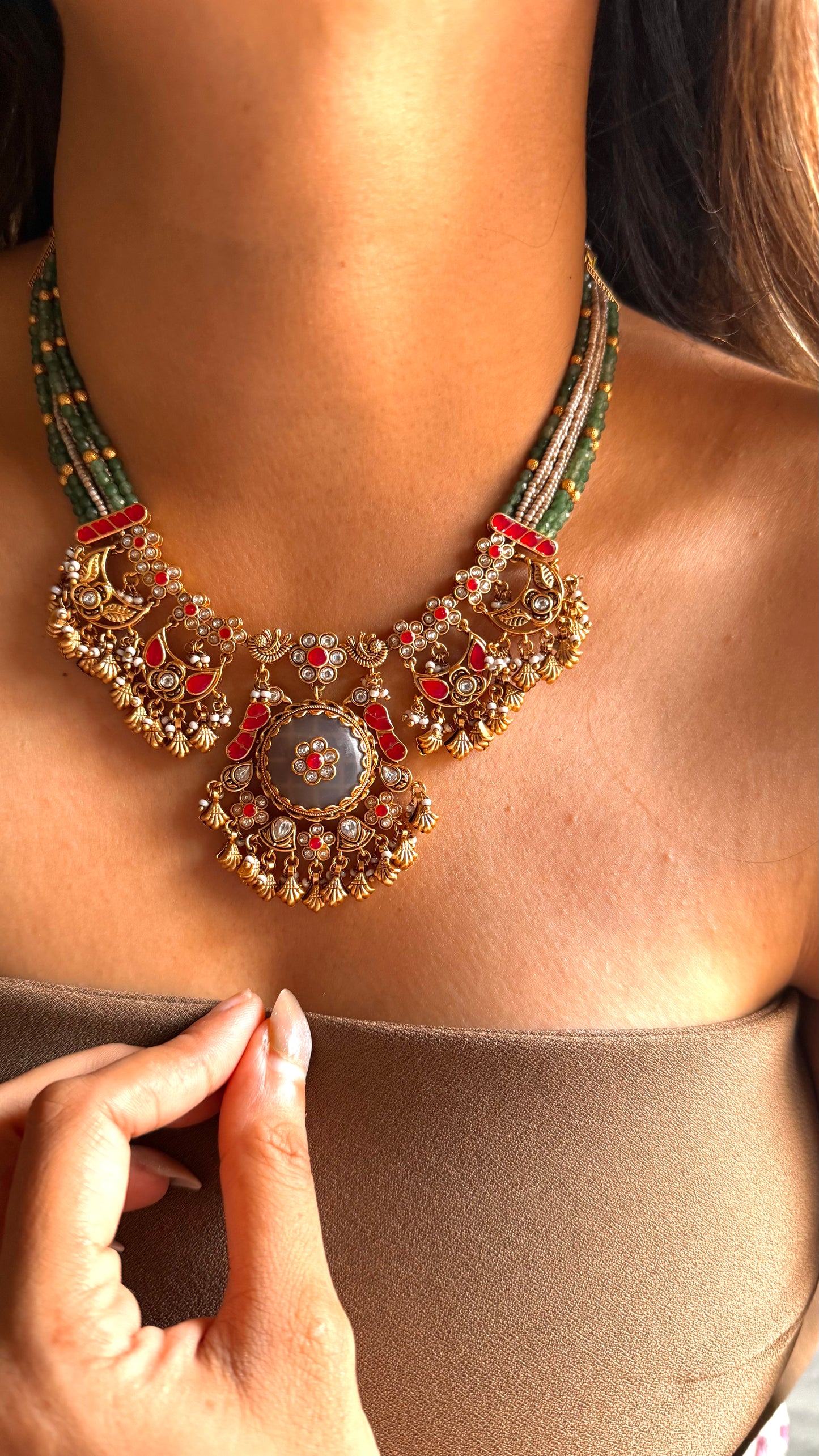 Ruby inlay rajwada collar set