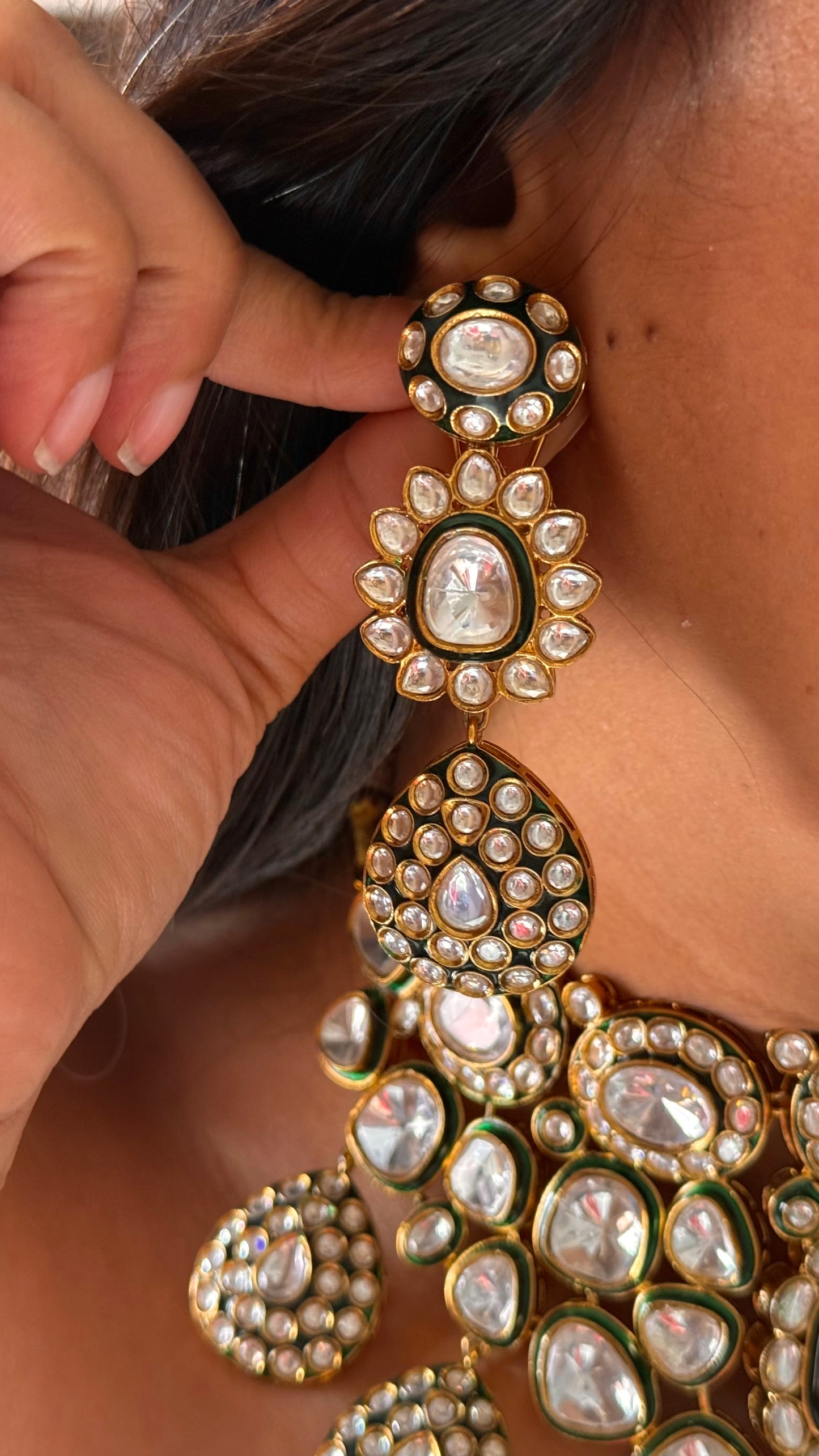 Emerald uncut polki meenakari bridal set