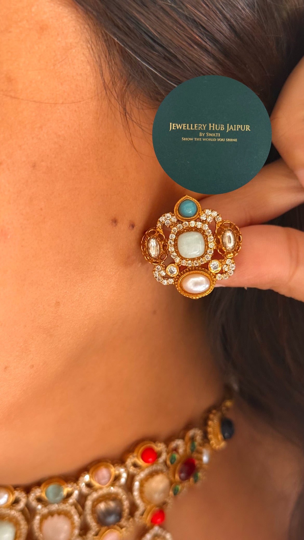 Navratna doublet & moissanite designer choker set