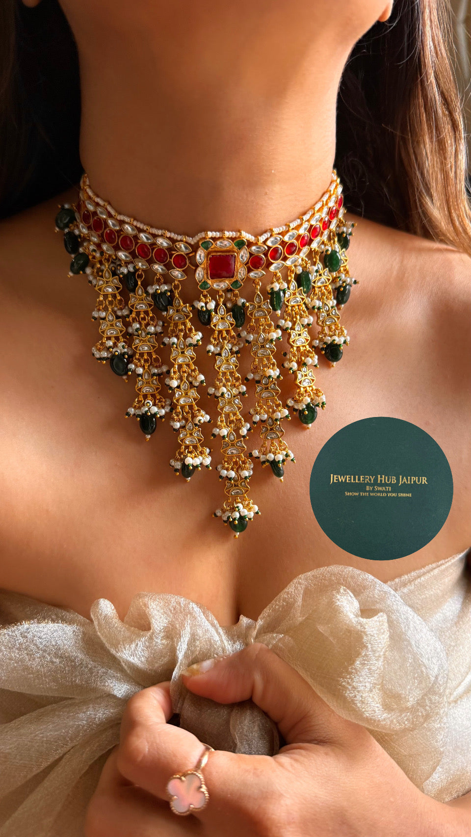 Paachi kundan ruby & emerald royal choker set