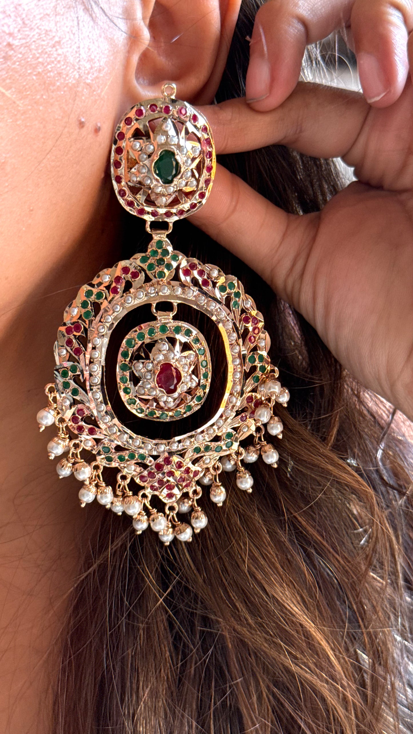 Emerald & Ruby jadau danglers