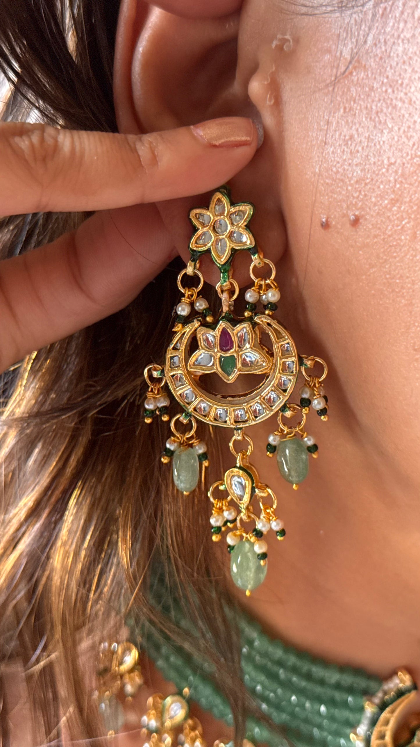 Half moon Meenakari work mint drops choker Necklace