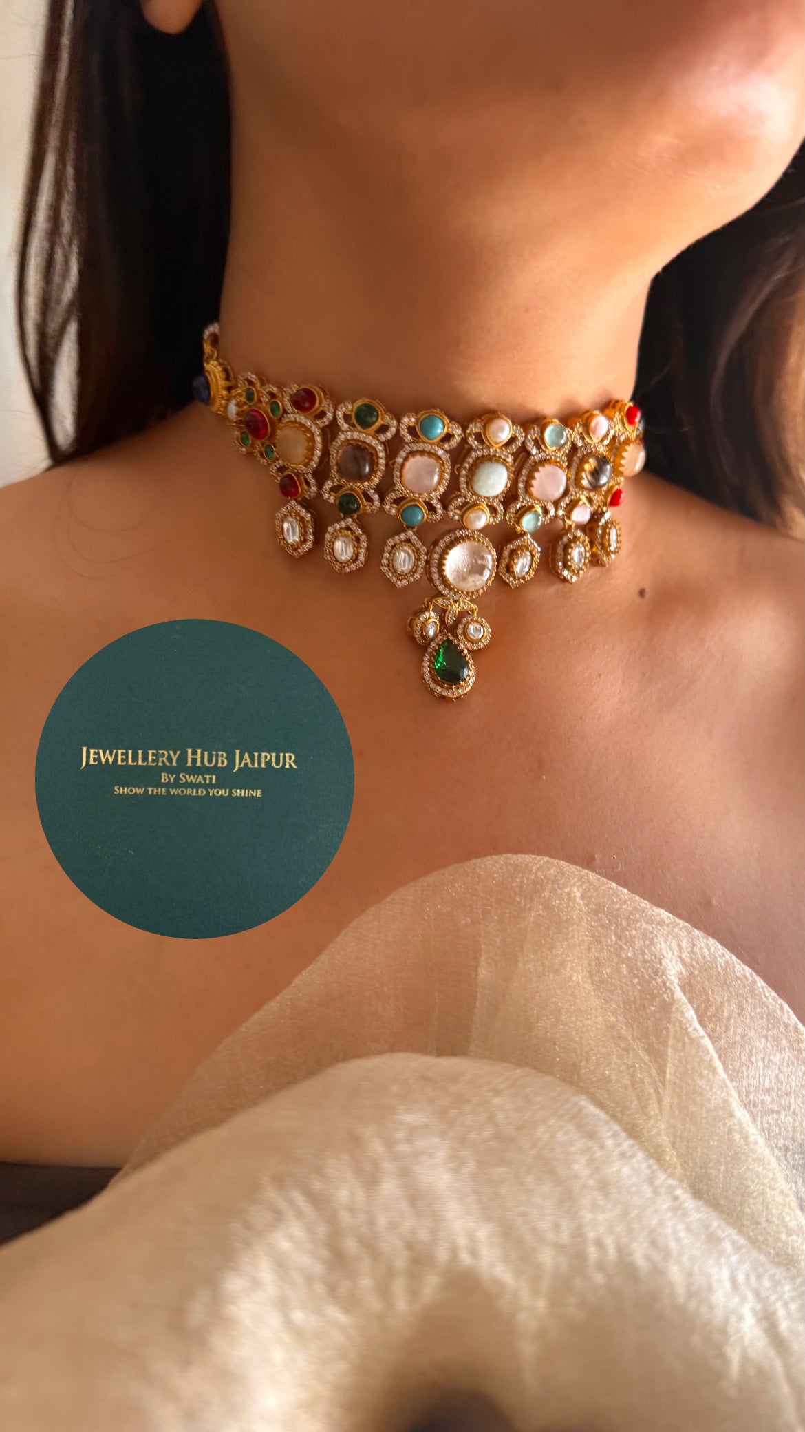 Navratna doublet & moissanite designer choker set