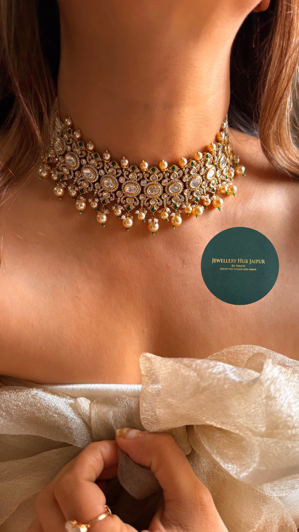 Heritage emerald & moissanite victorian choker set