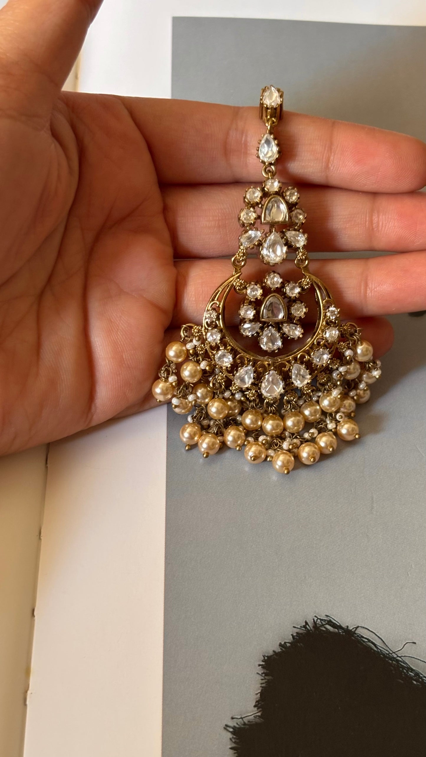 cz diamond Victorian with drops maangtika