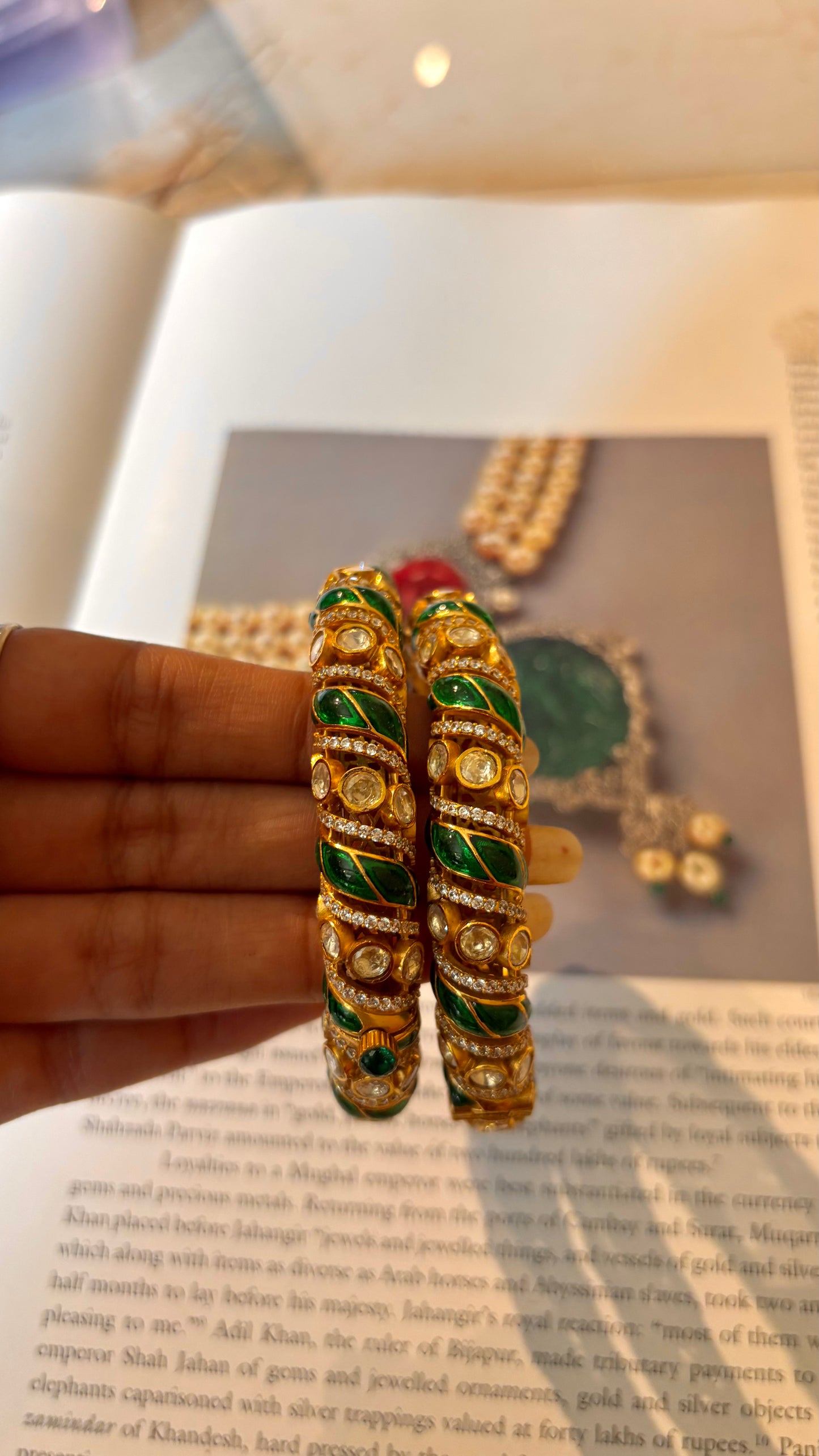 Emerald Meenakari peeli polki Royal Bangles