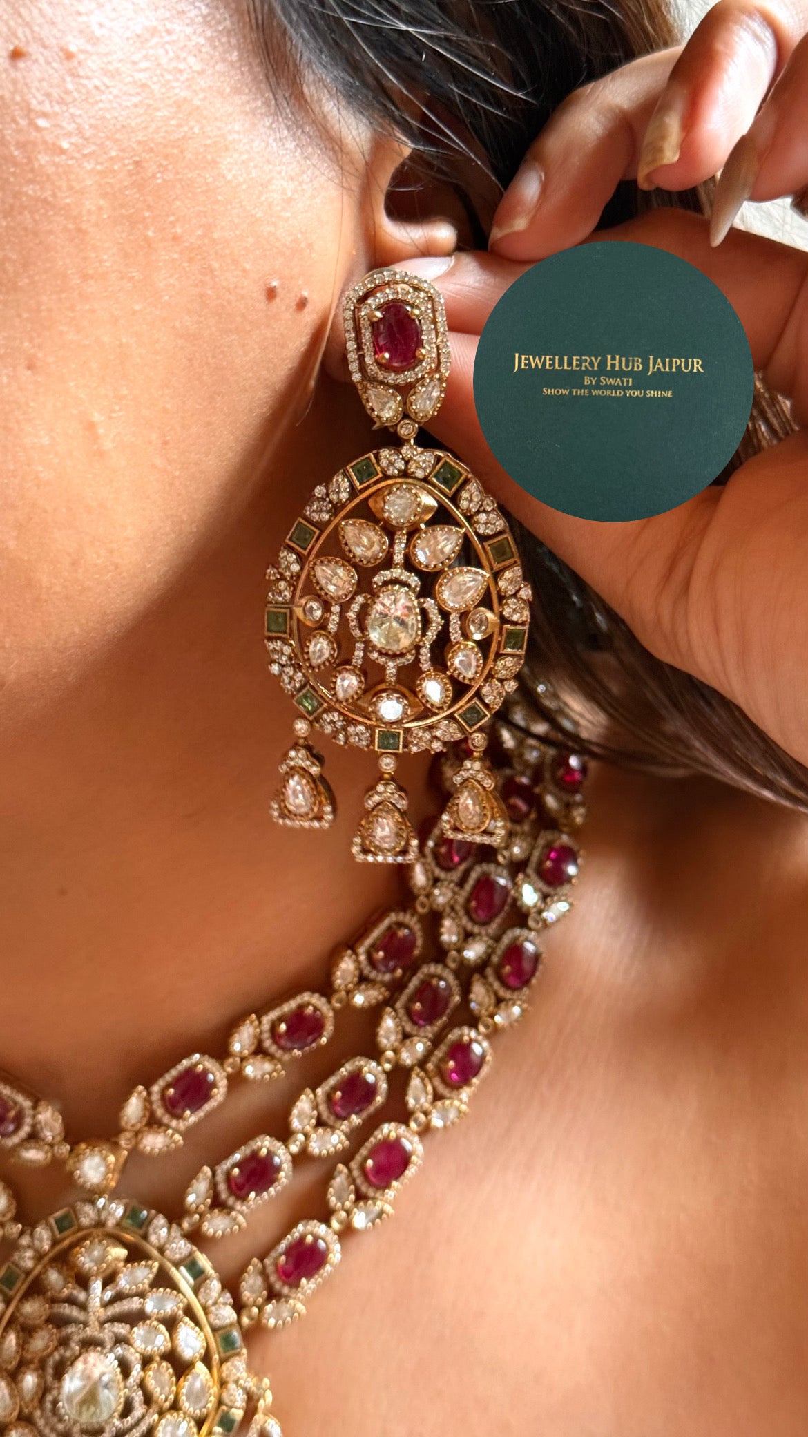 Mint doublet & rani pink moissanite bridal set
