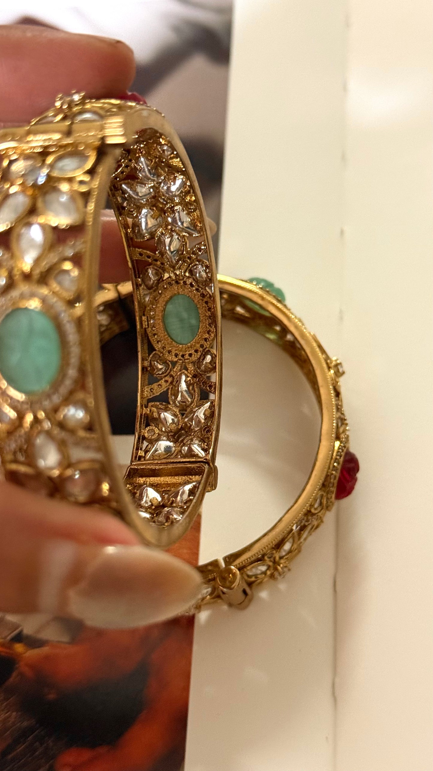 Mint & ruby doublet openable bangle