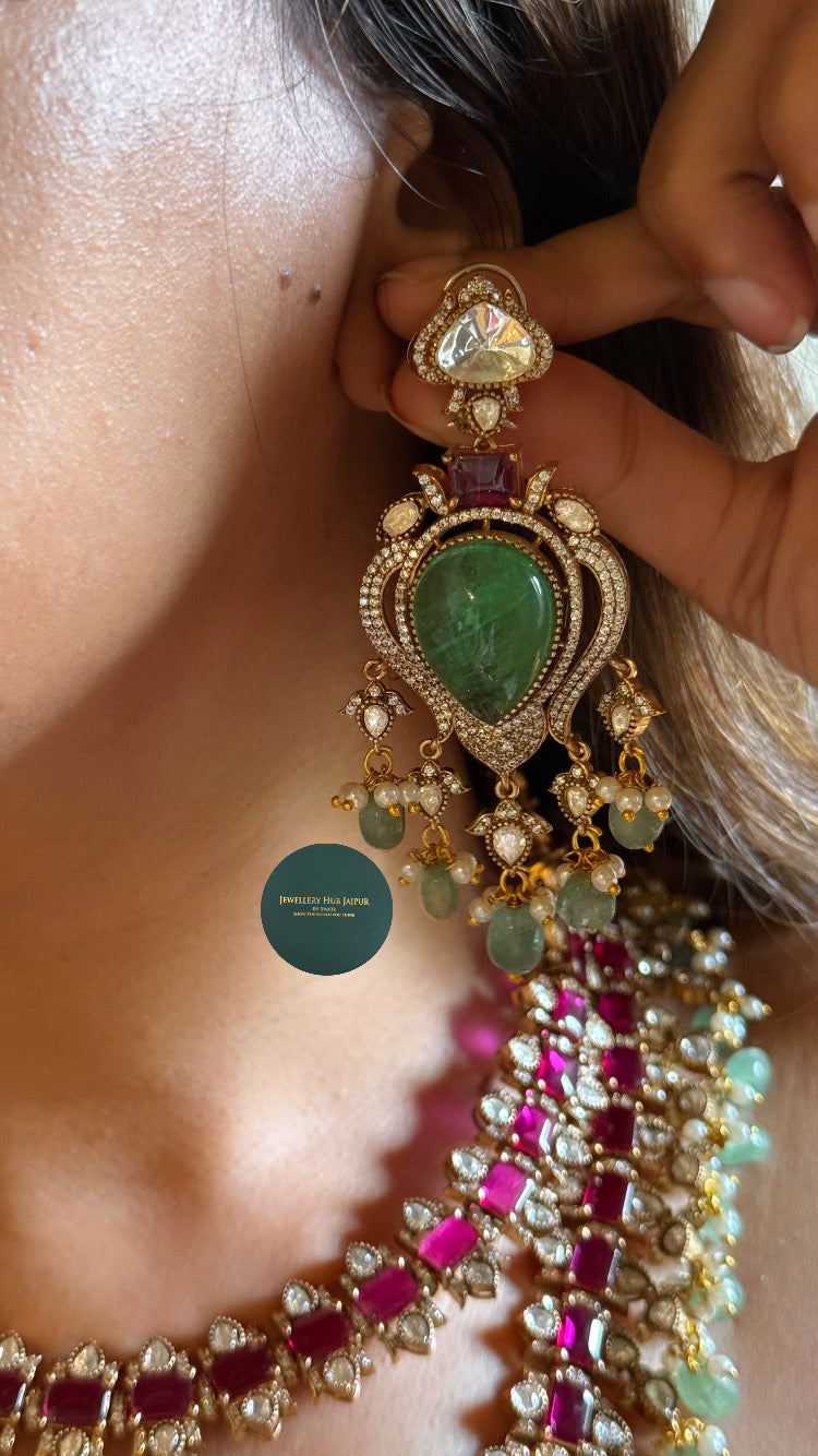 Mint doublet & rani pink moissanite bridal set