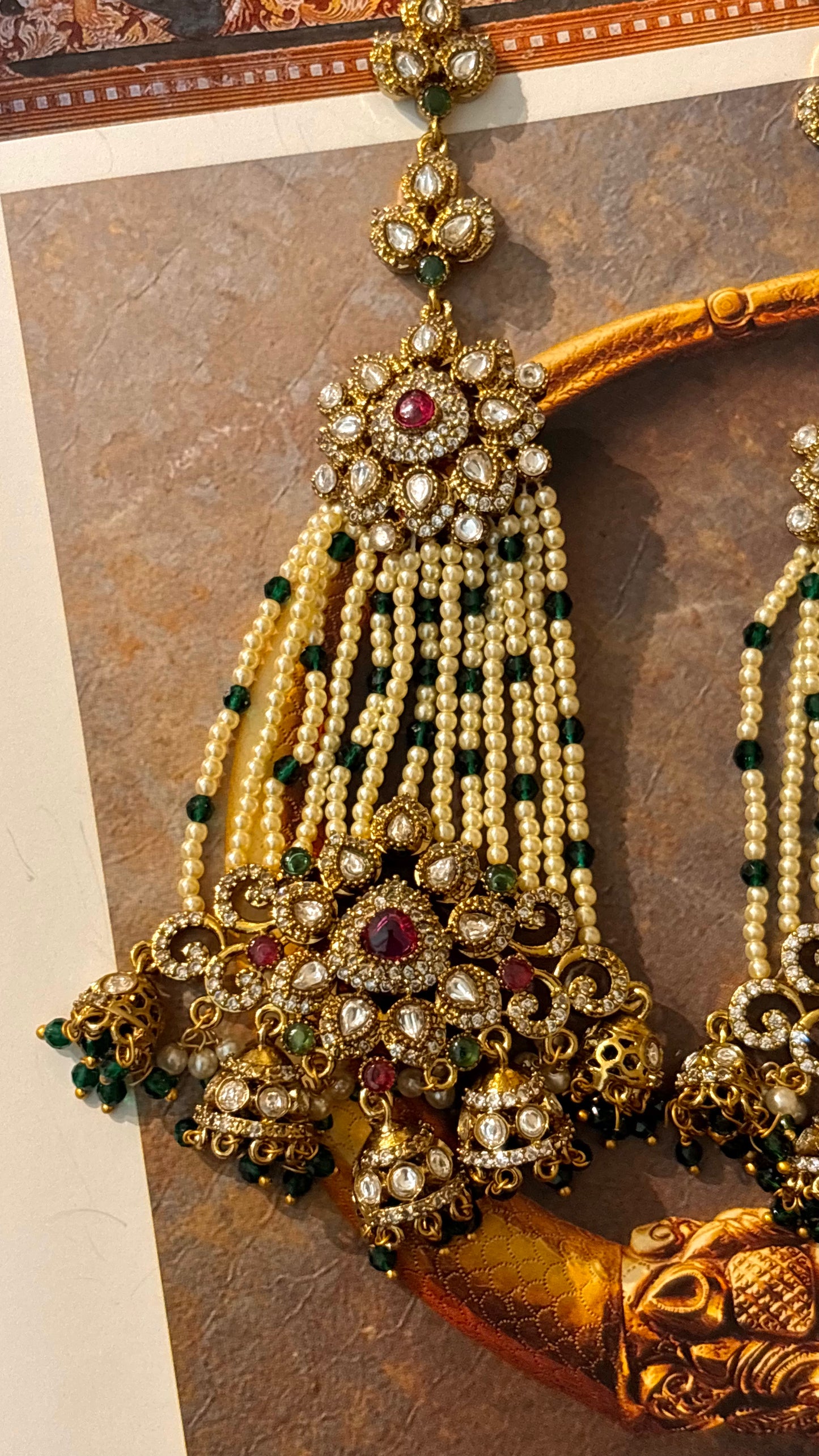 Royal heritage panch jhumki with attached kanchain
