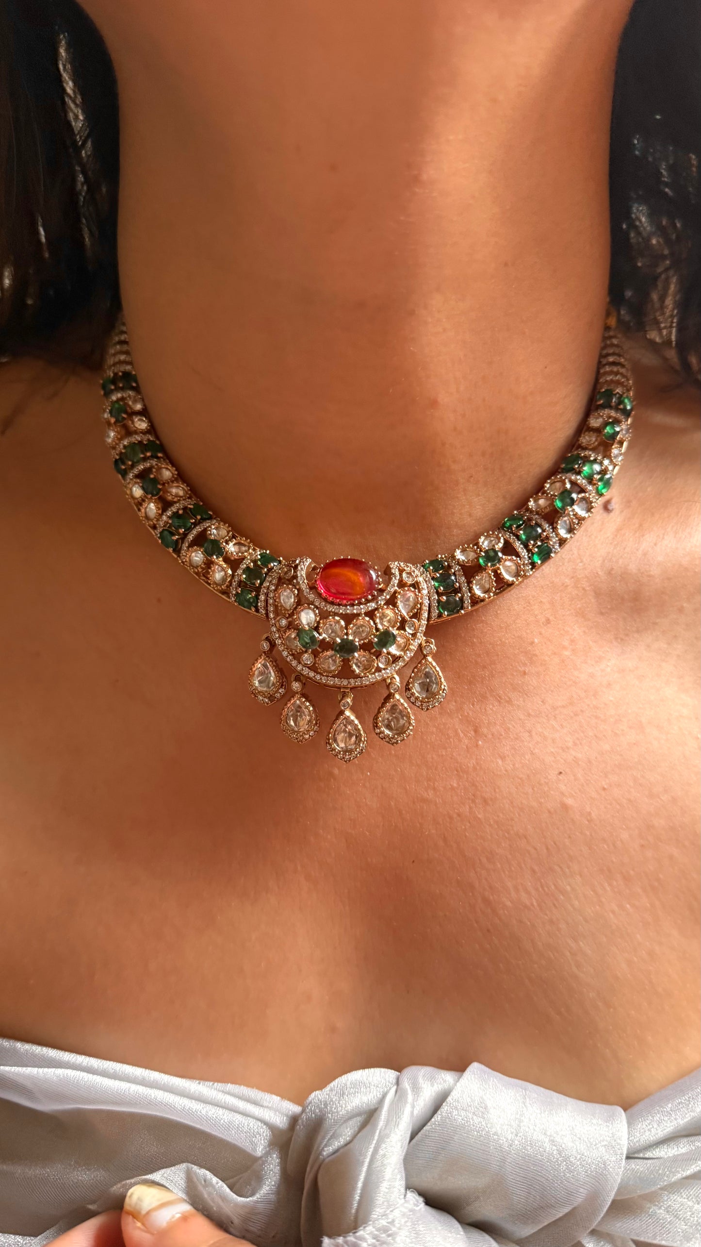 Ruby doublet & emerald moissanite collar set