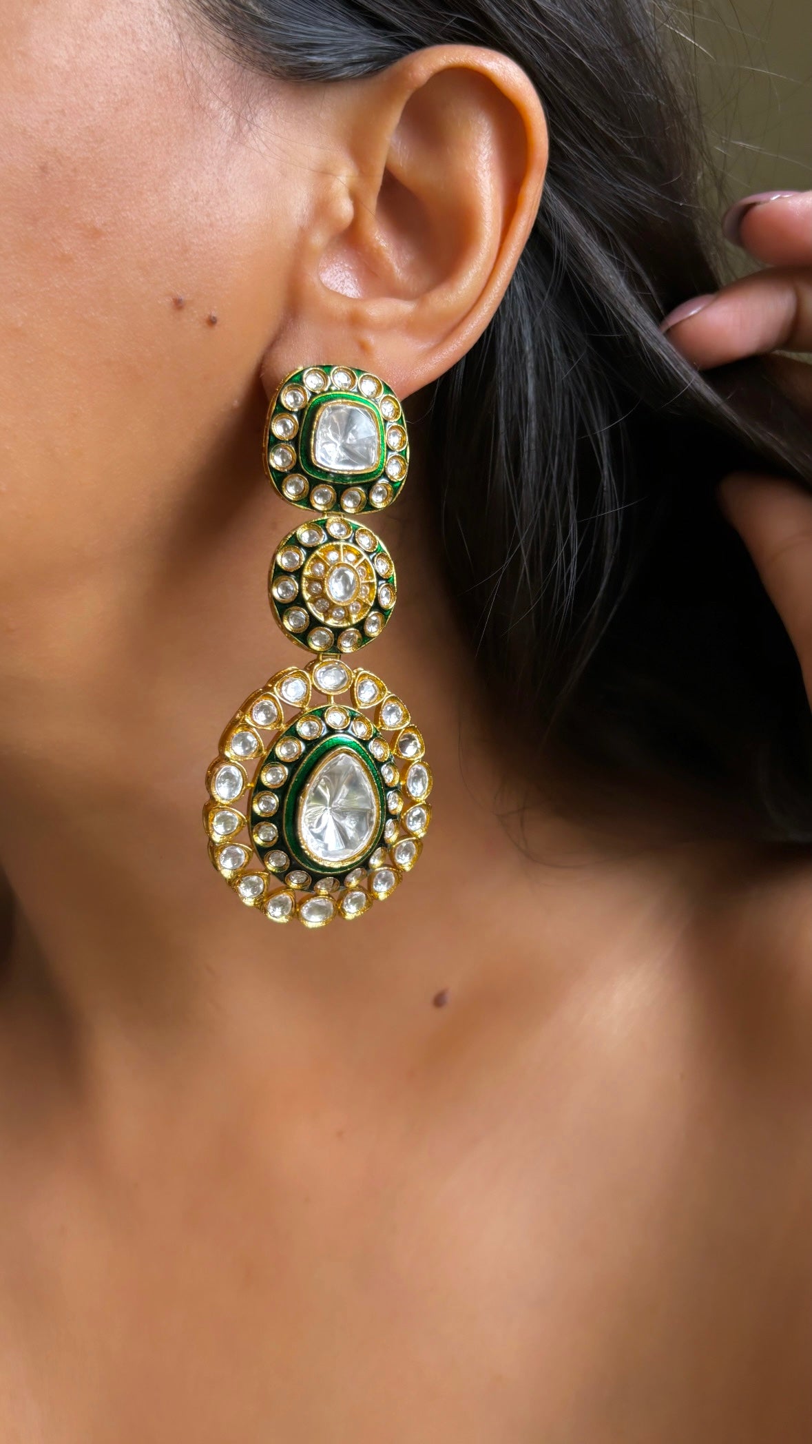 Meenakari emerald danglers