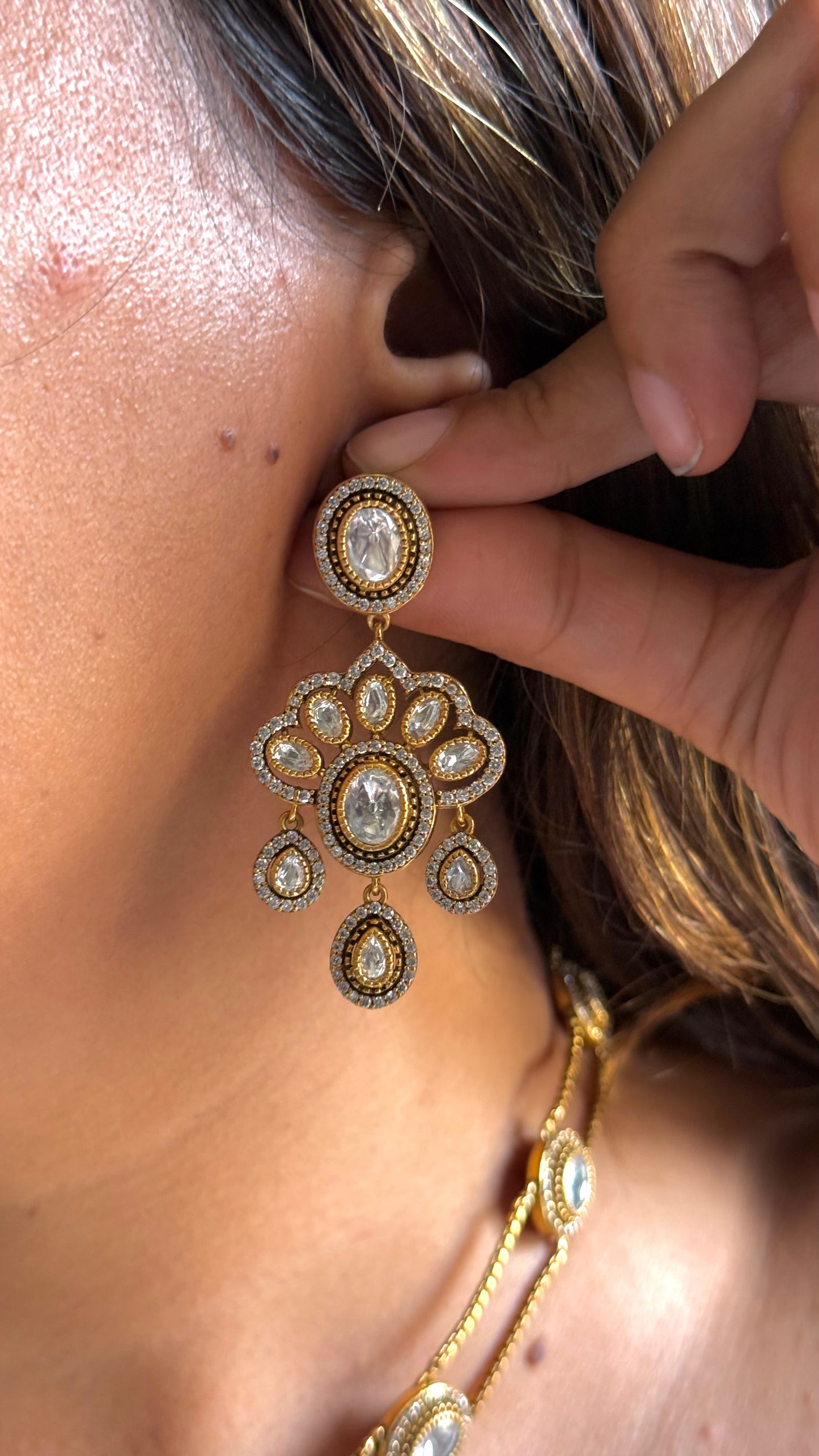 Uncut Polki floral teardrop necklace