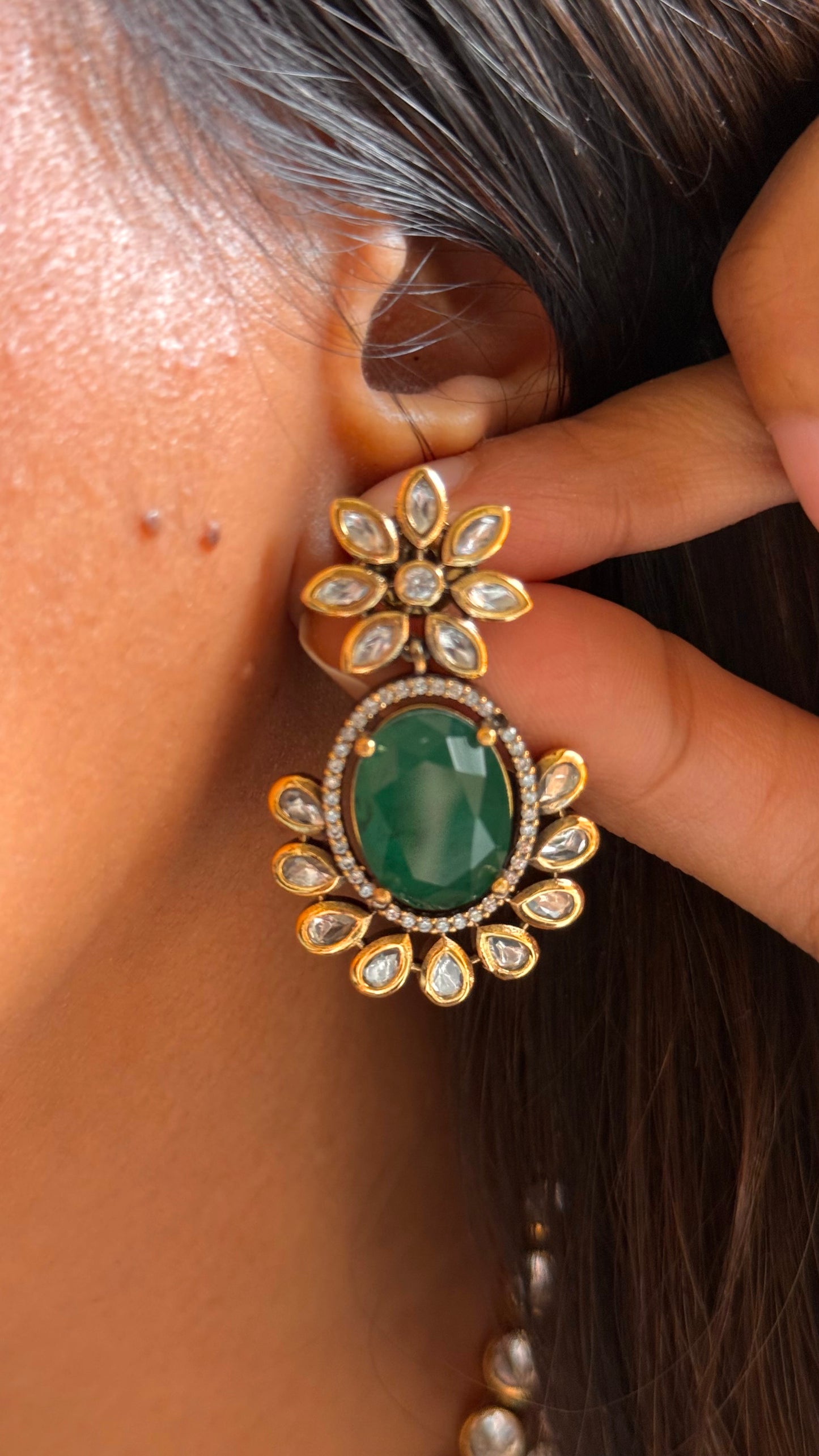 Emerald doublet with real moissanite Necklace
