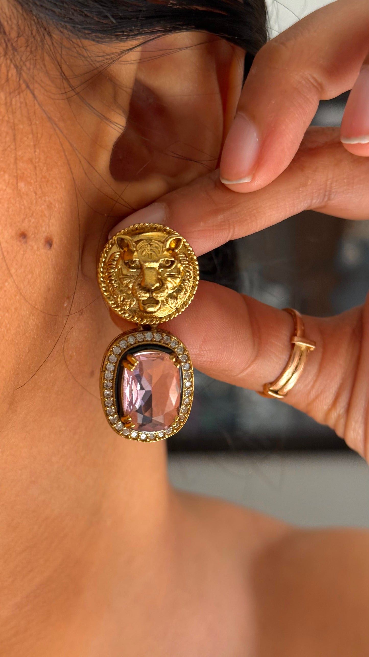 Sabyasachi inspired rose quartz danglers