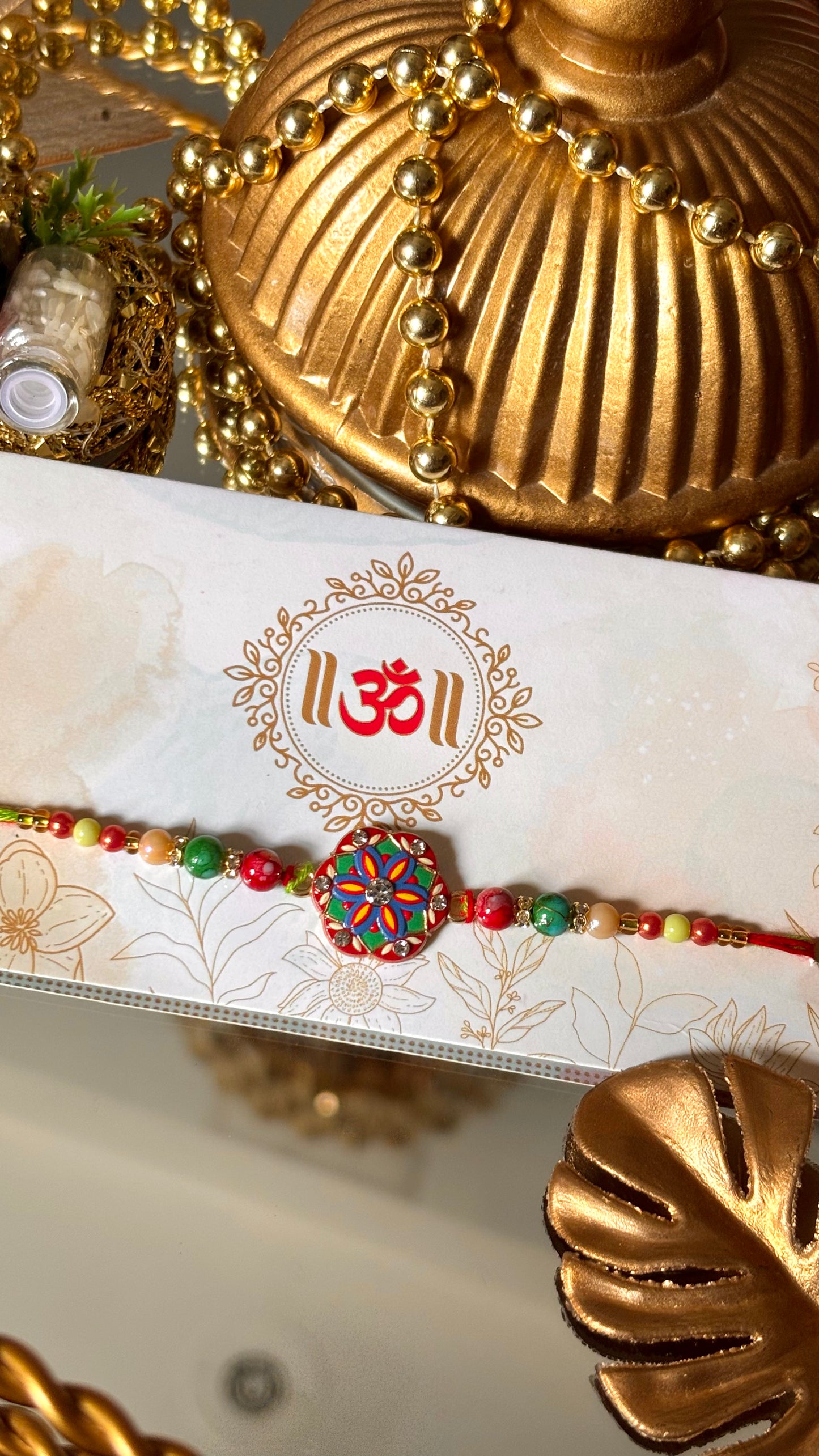 Floral meenkari nakashi minimalist rakhi ( shipping will be extra )
