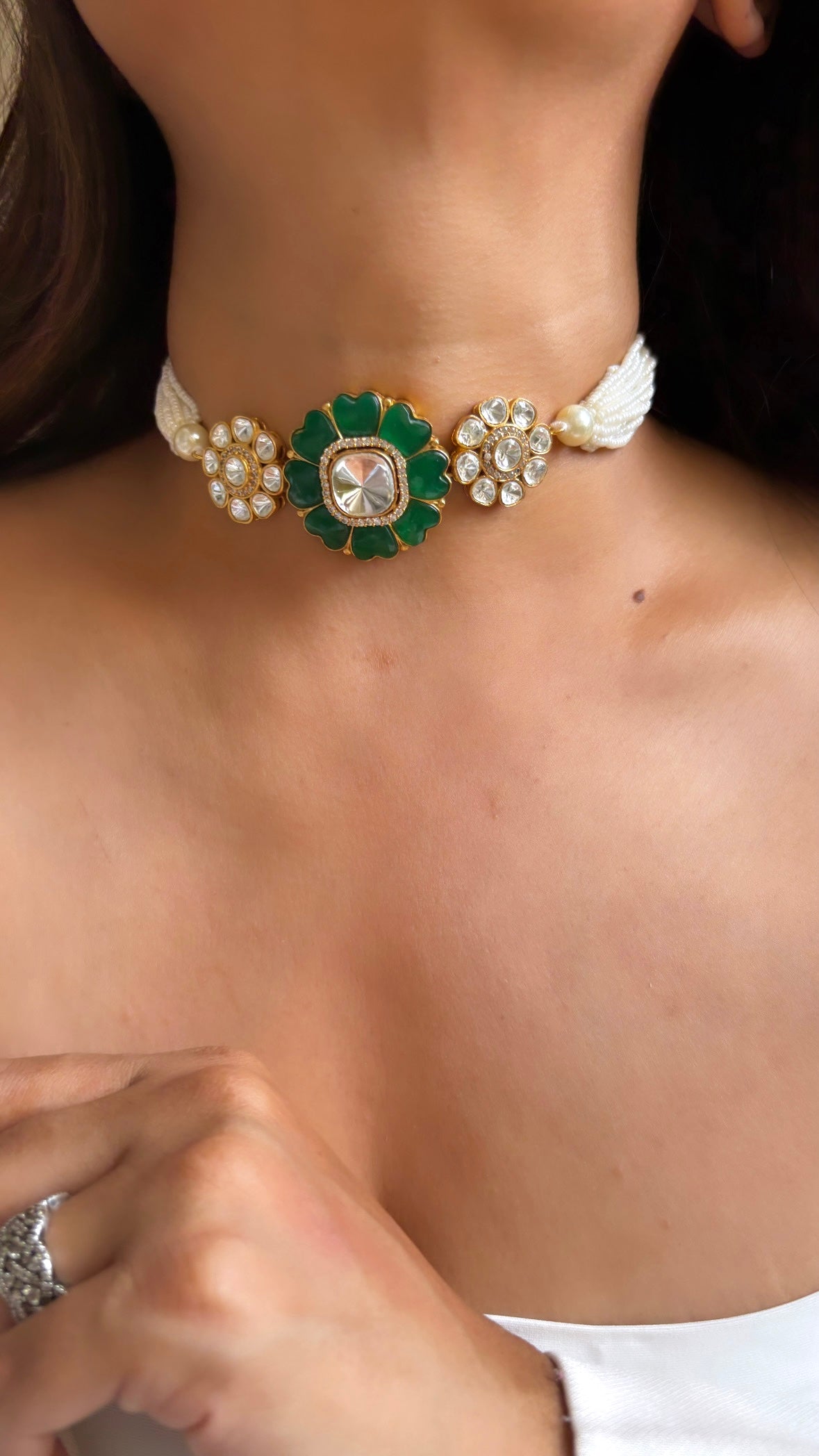 Minimalist moissanite & emerald necklace