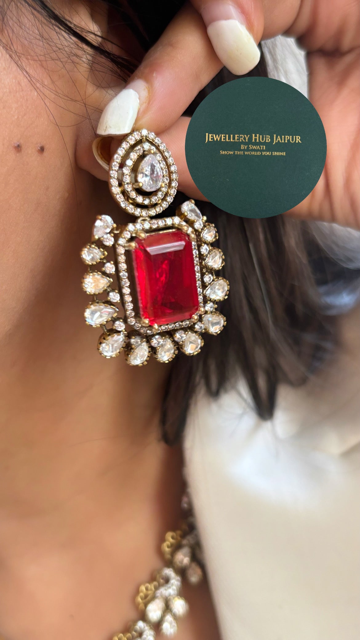 Preet Ruby doublet and moissanite victorian necklace set