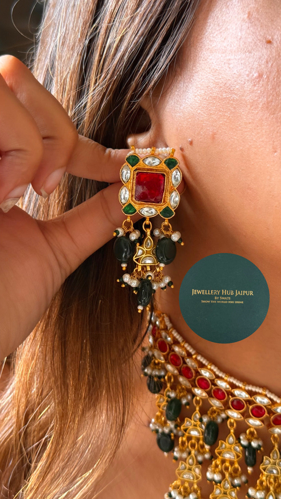 Paachi kundan ruby & emerald royal choker set