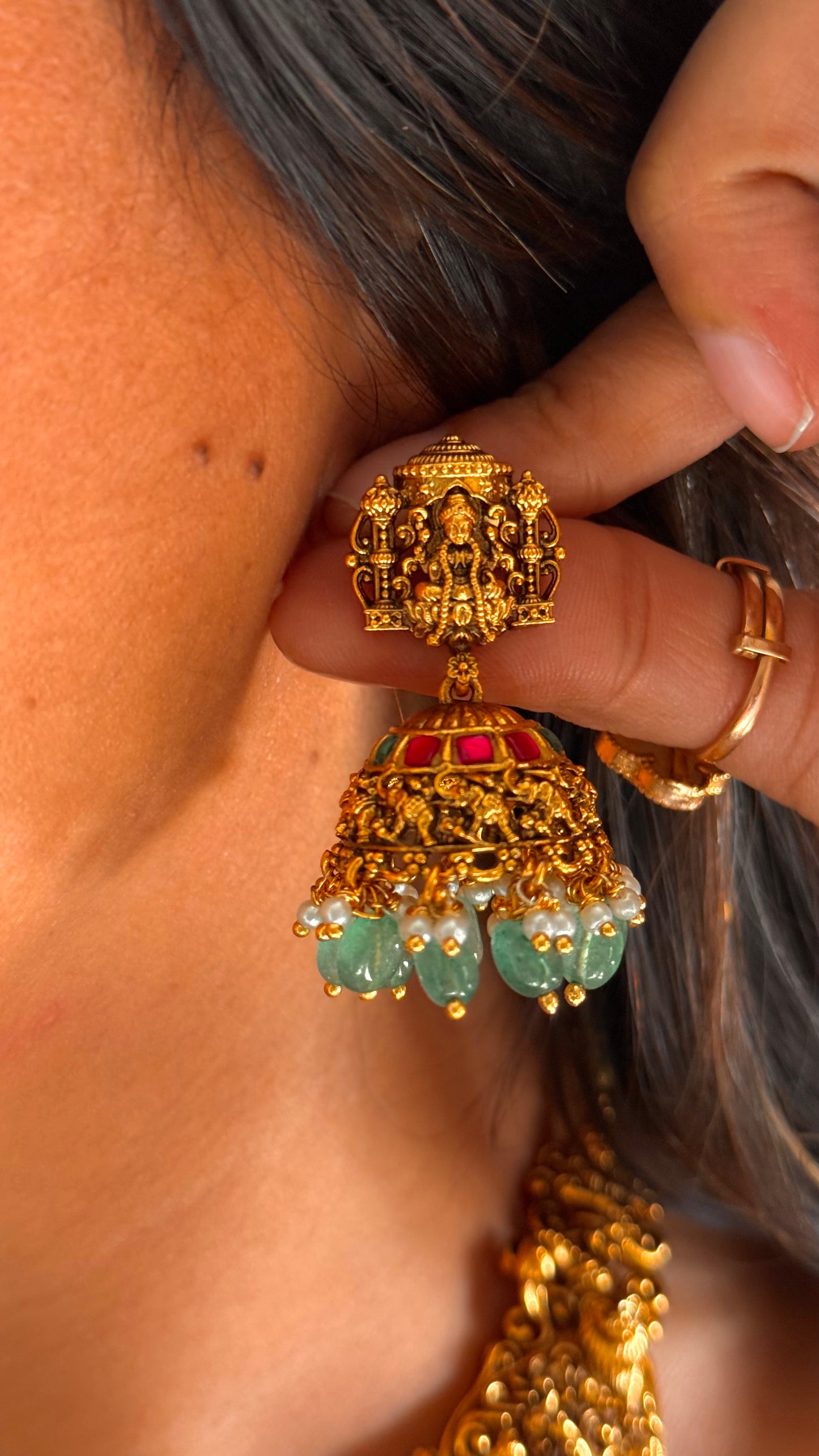 Dual goddess Laxmi ruby temple necklace