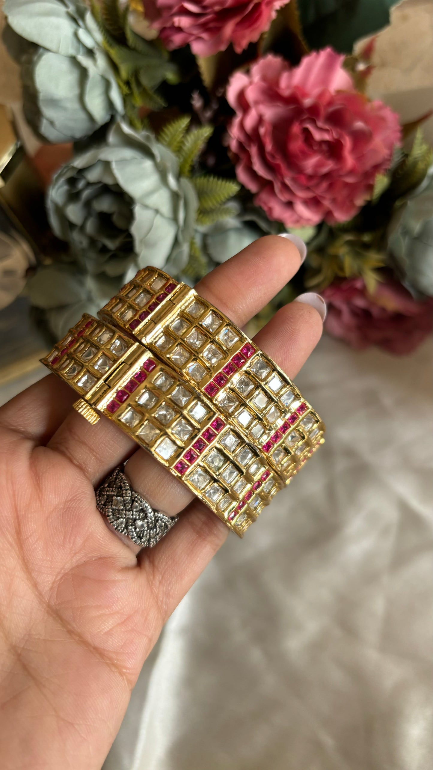 Ruby Moissaanite tripple line bangle set openable