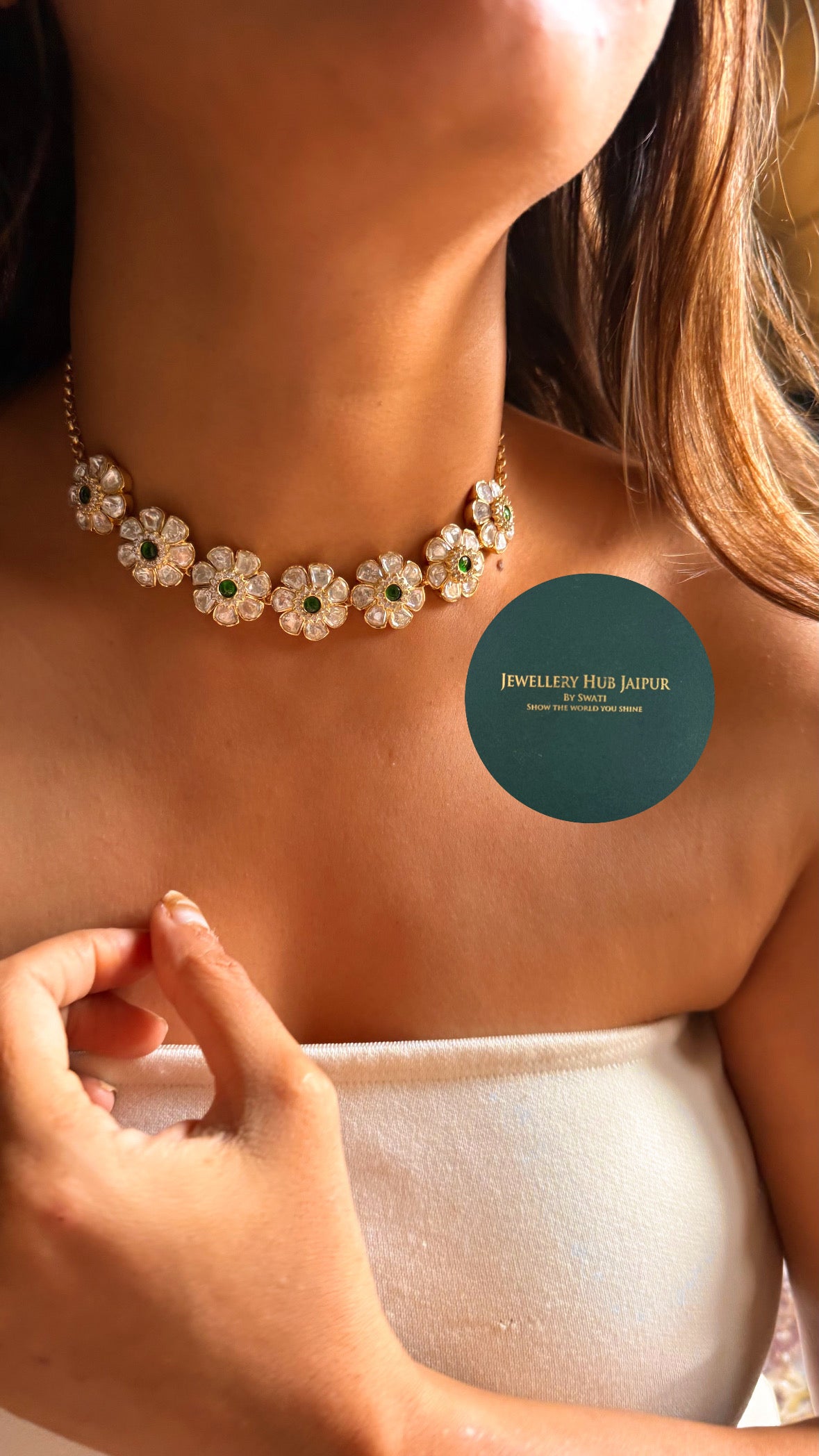 Emerald floral Real Moissanite minimal set