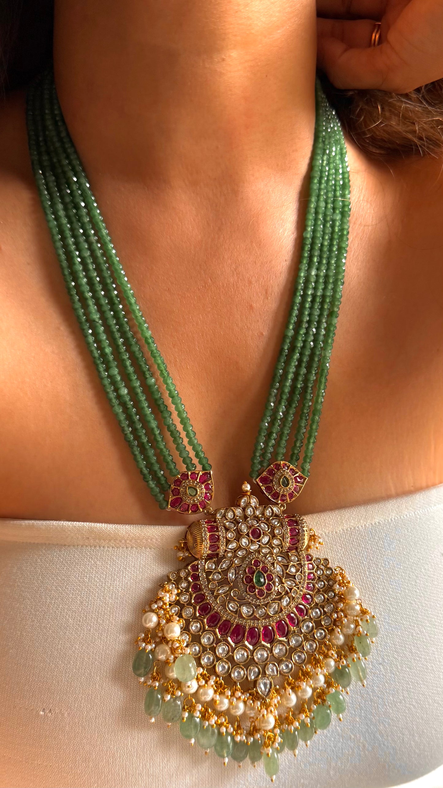 Chhava Rani pink moissanite mint long necklace