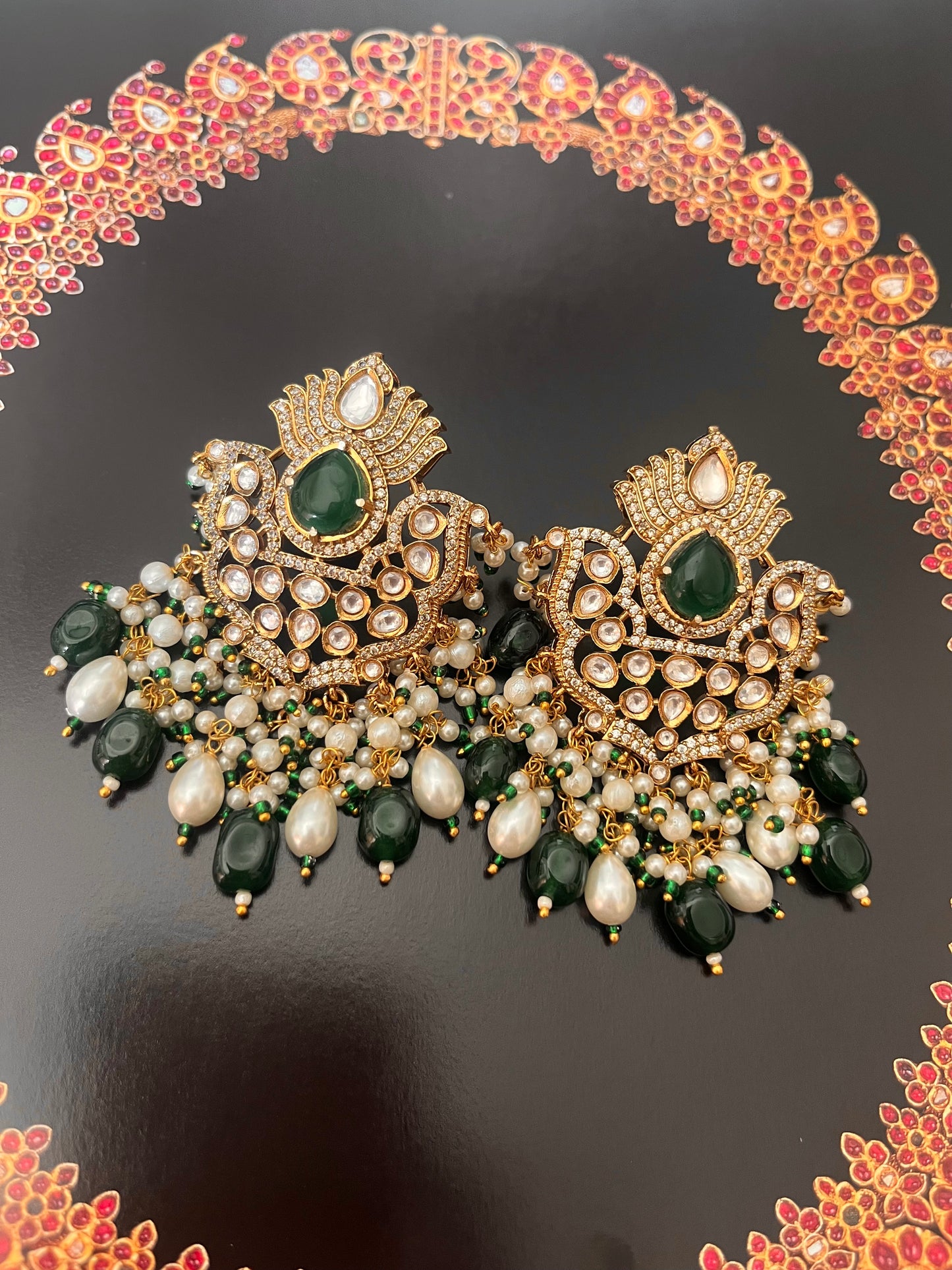 Leela Emerald crown pearl drop danglers