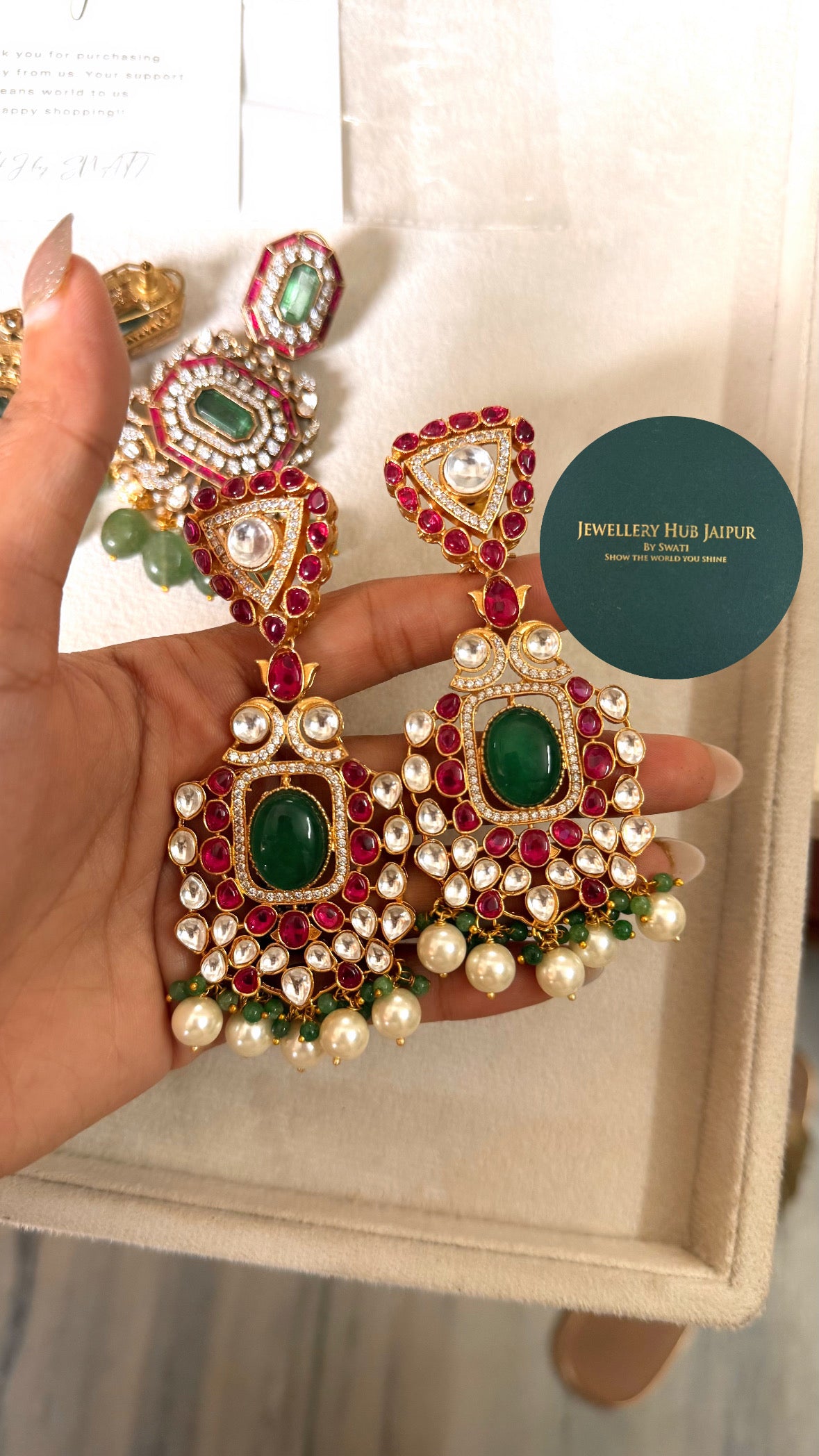 Bridal Asia mint and ruby moissanite necklace set