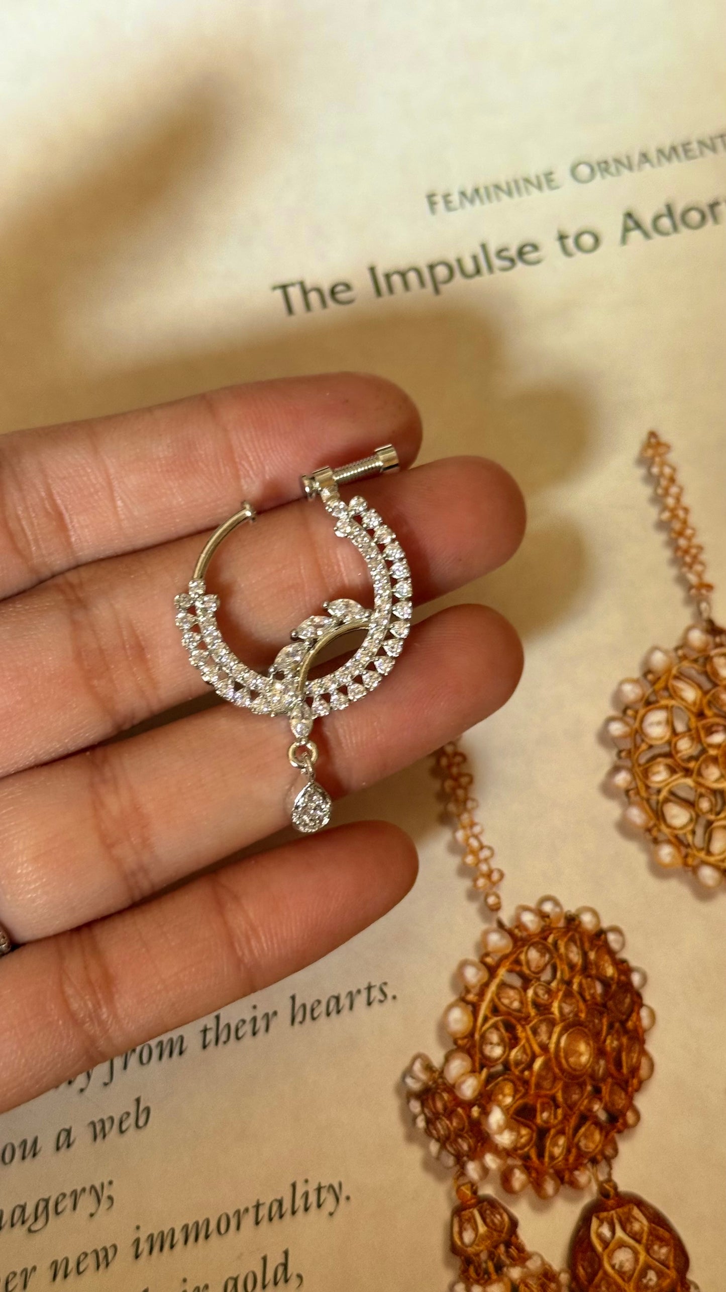 Designer cz diamond nath