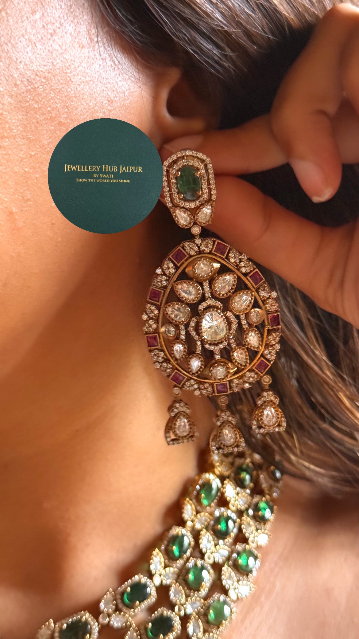Emerald doublet moissanite 3 layer collar set