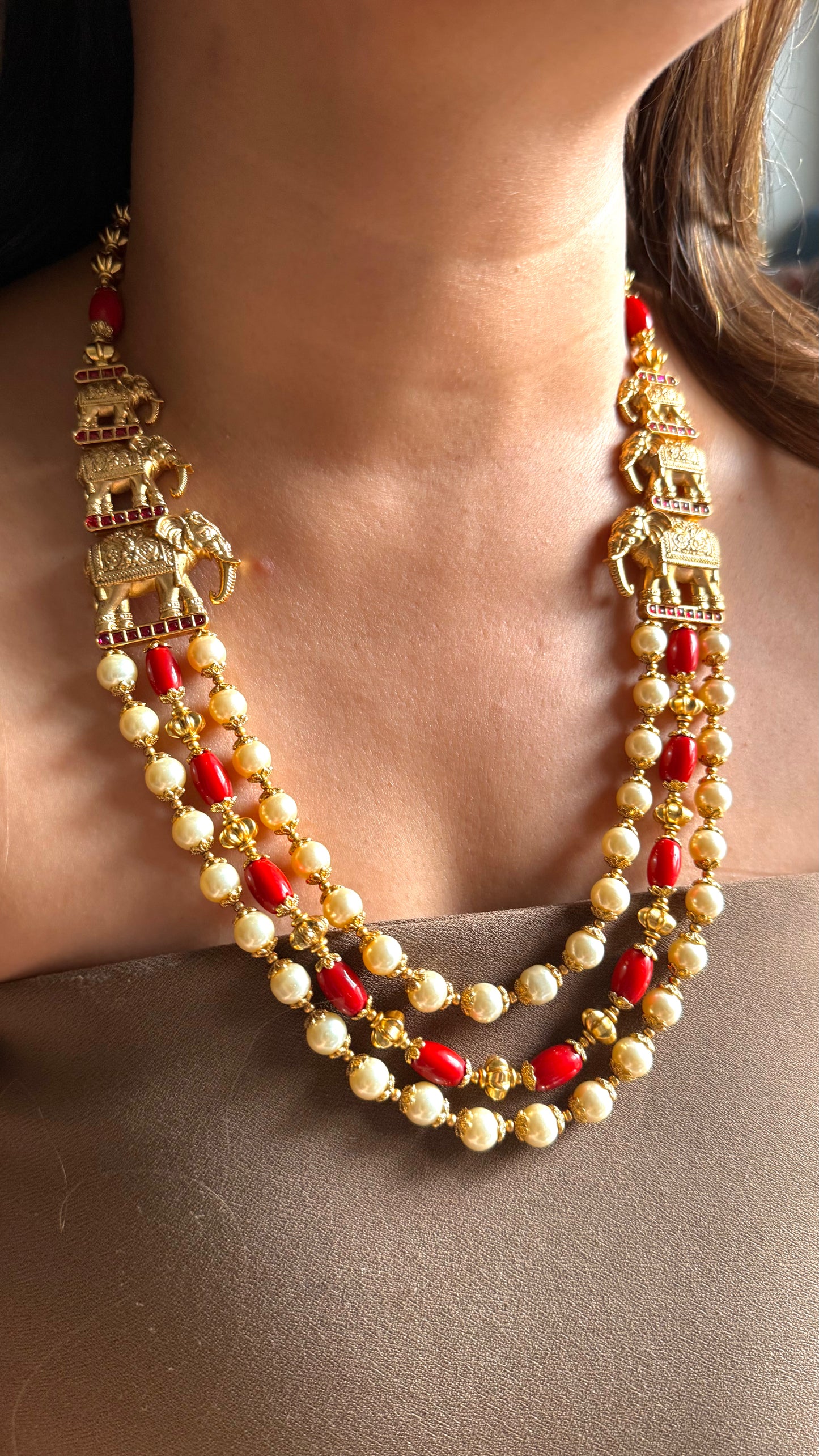 Pearl & Coral Gajanand mid length string necklace
