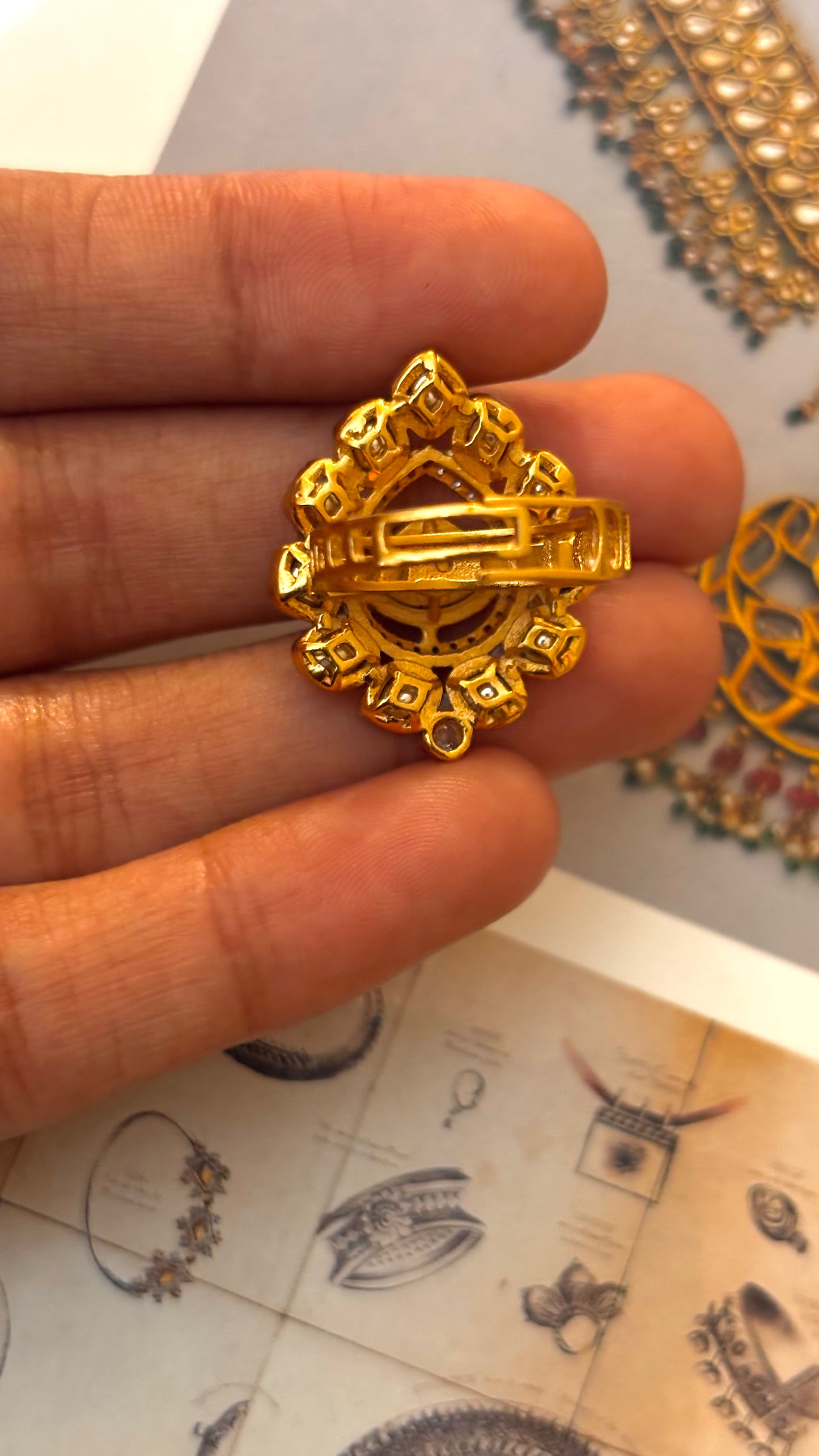 Uncut polki Madhubani Ring