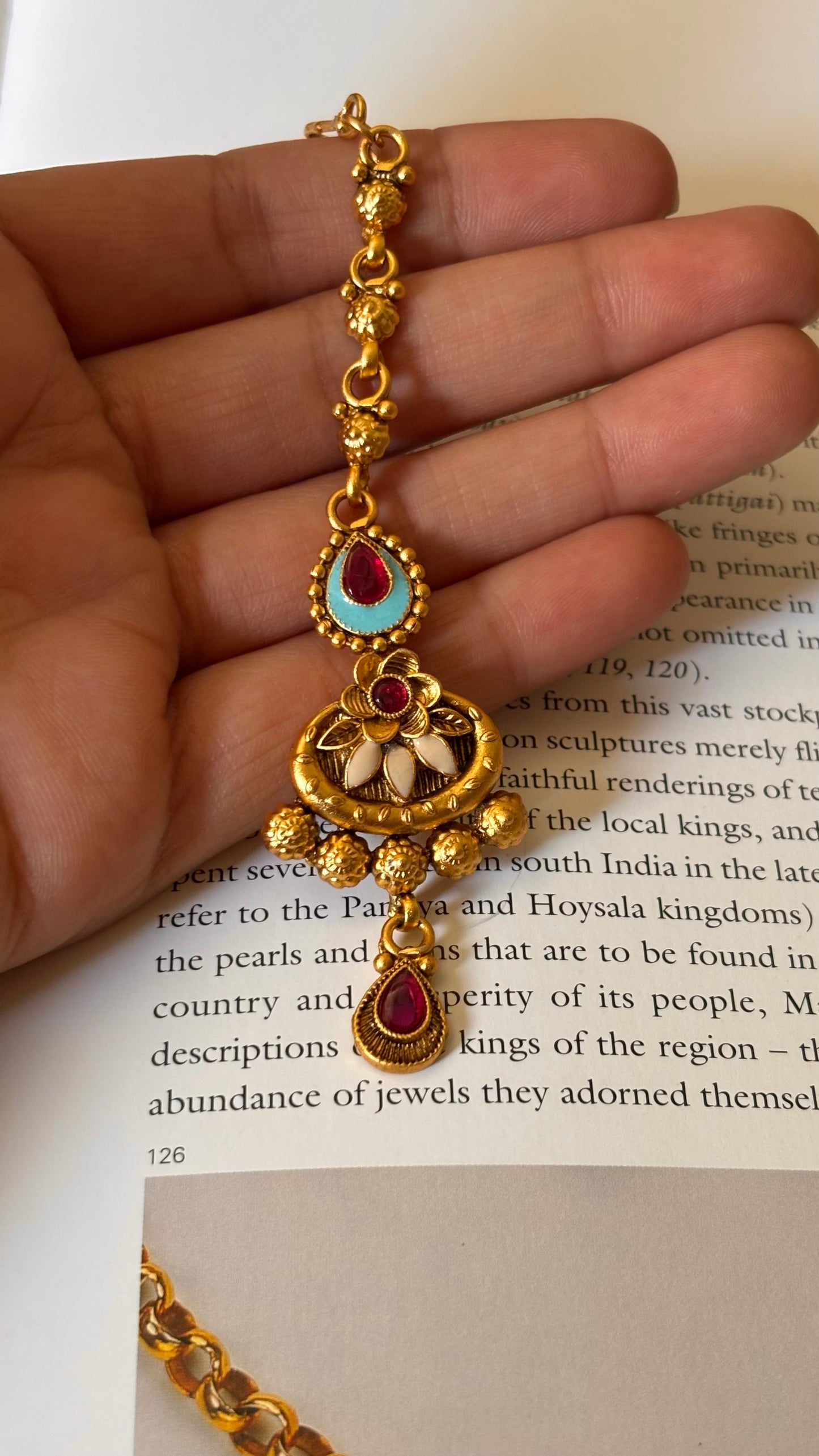 Firoza with ruby gold maangtika