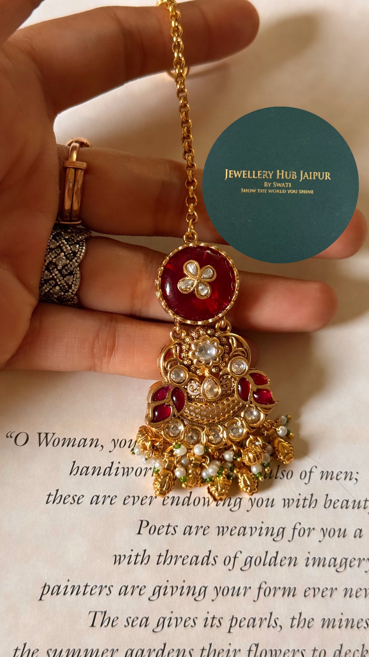 Ruby inlay rajwada maangtika