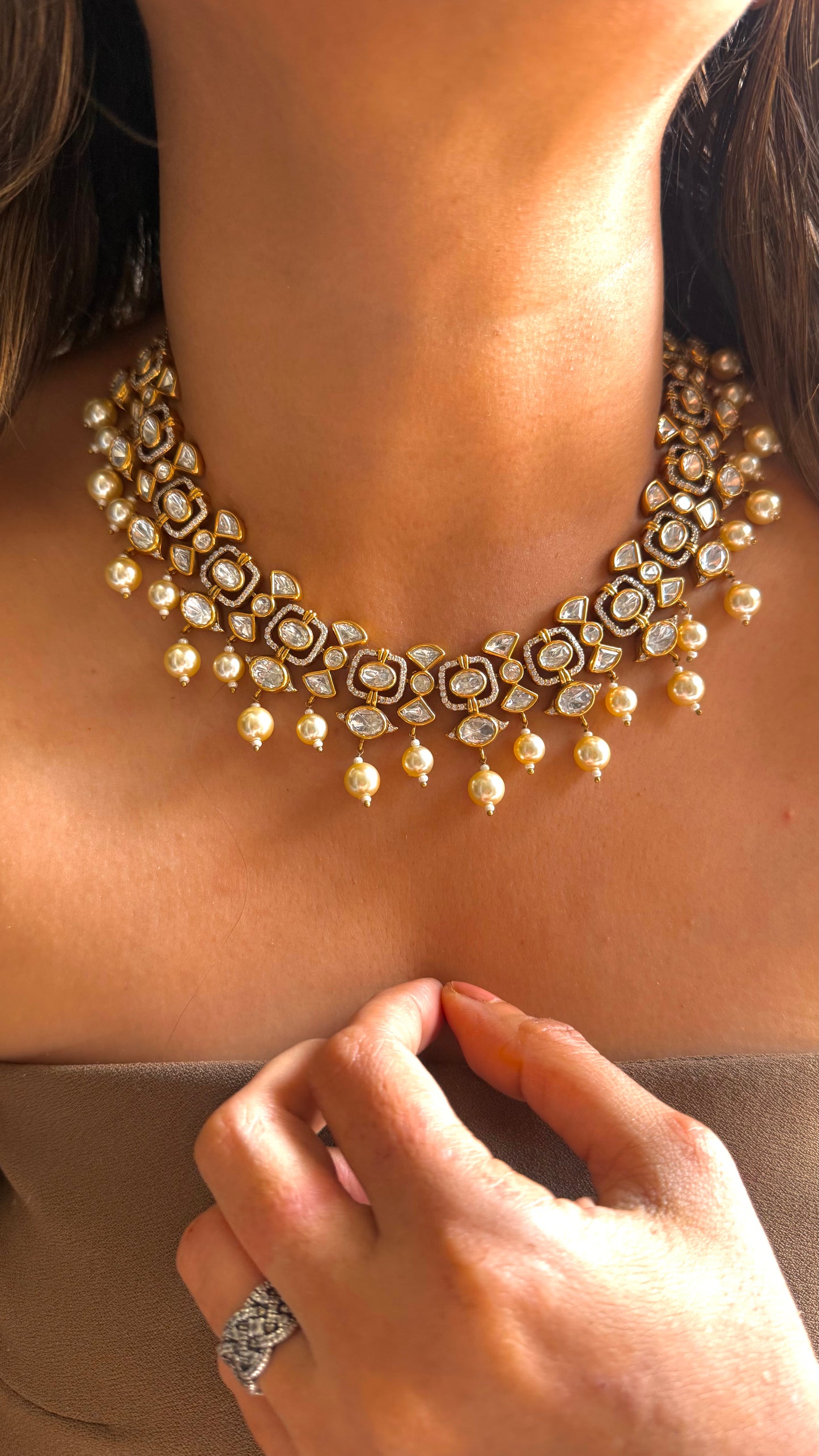 Peal gold polki Necklace