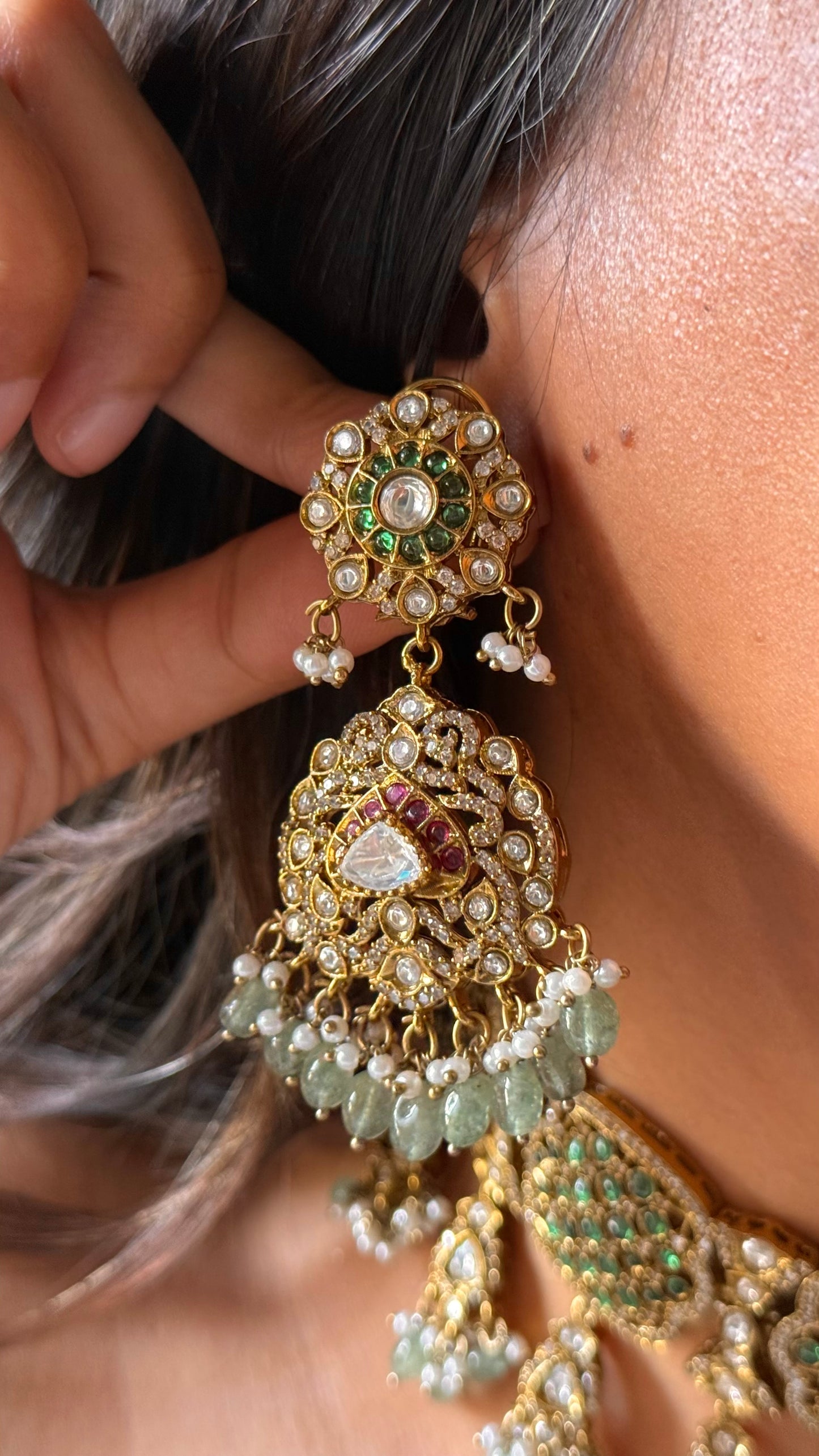 Ruby emerald takkar work bridal necklace