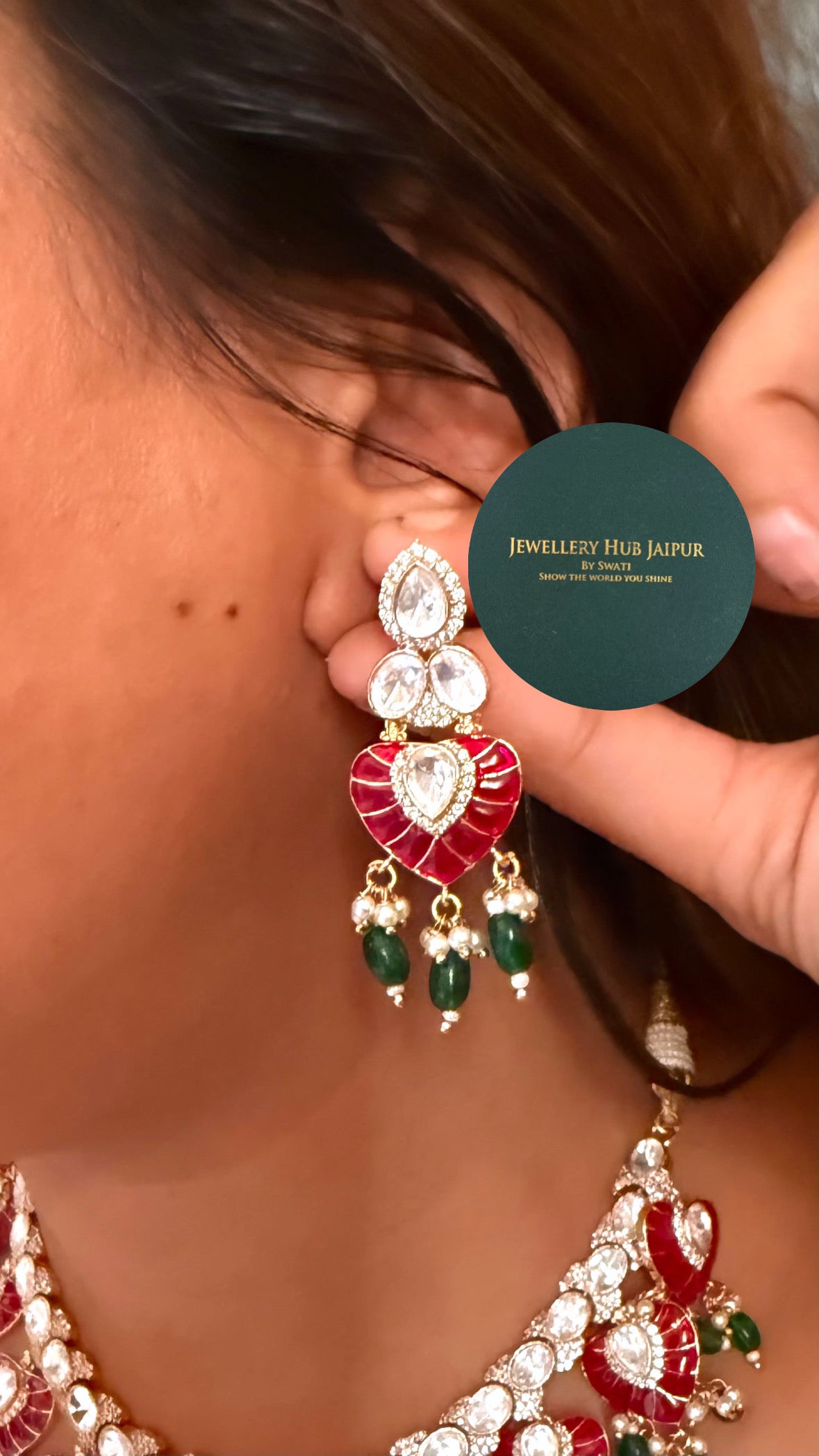 Rani pink & dark emerald katdana Moissanite collar necklace