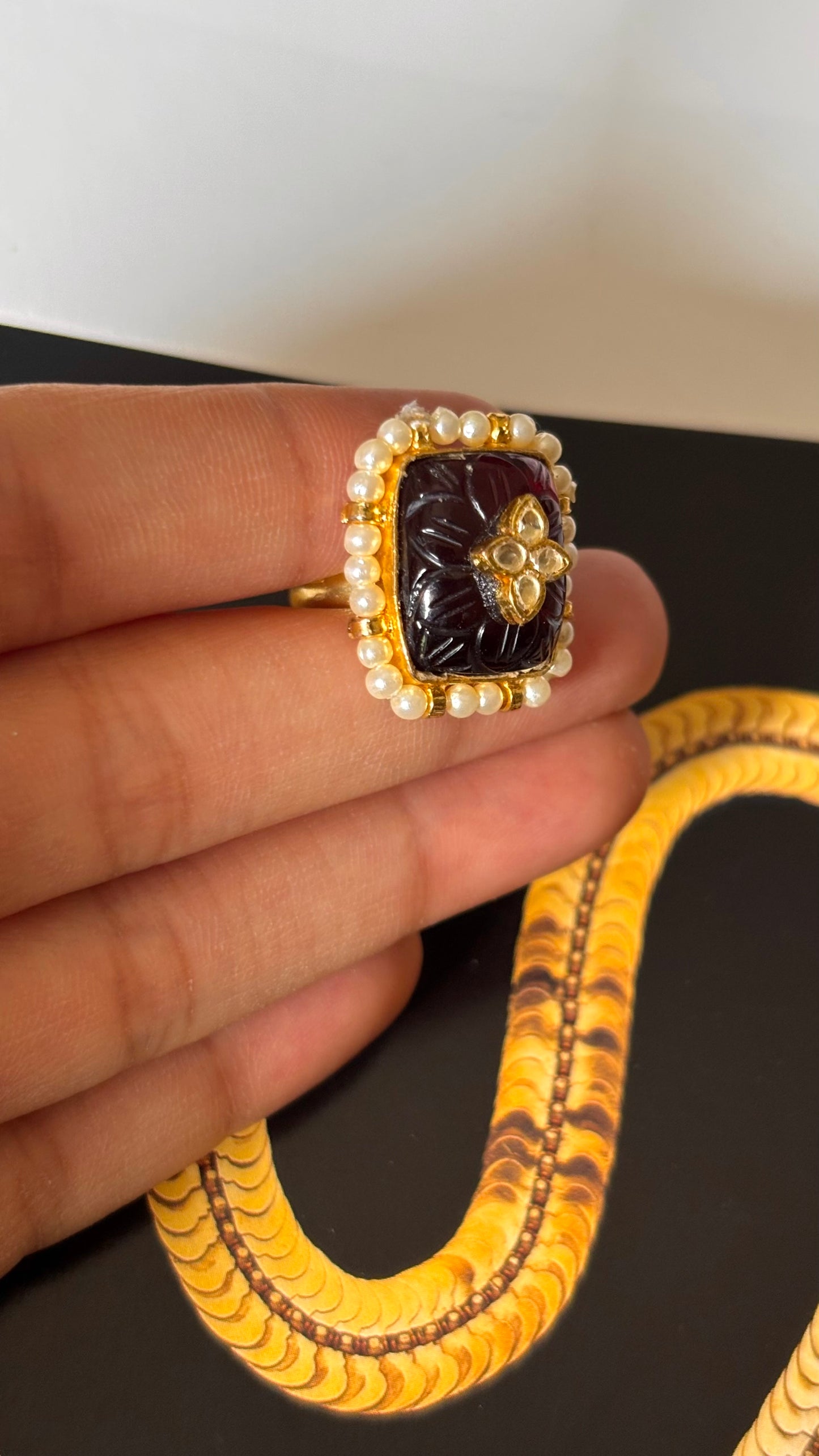 Ruby gem carving adjustable Ring