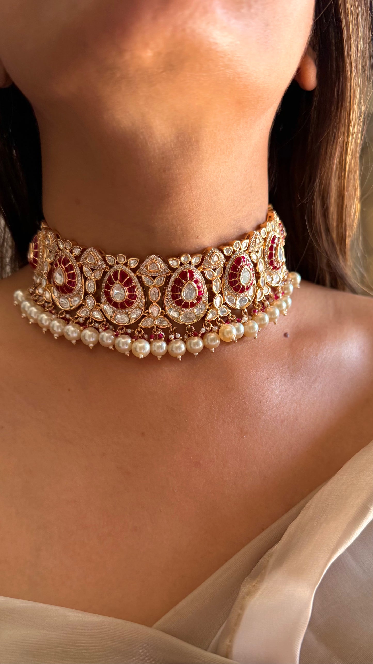 Prisha Ruby heritage designer moissanite choker necklace